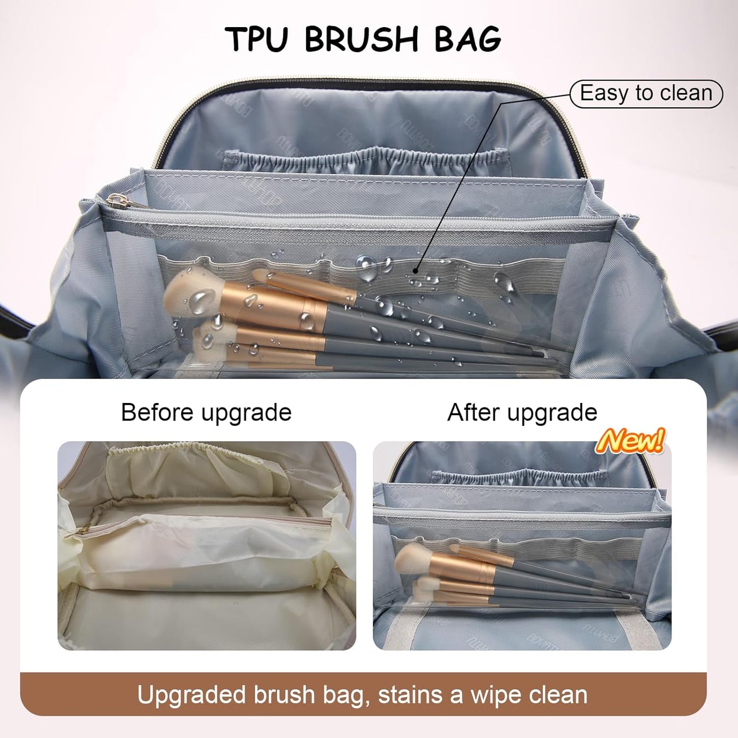 BOYATU Travel Makeup Bag for Women: Large Capacity Make up Bag with Compartments - Vegan Leather Cosmetic Bag set of 3 - Waterproof Toiletry Bag with Handle & Divider(E-5-Orange)