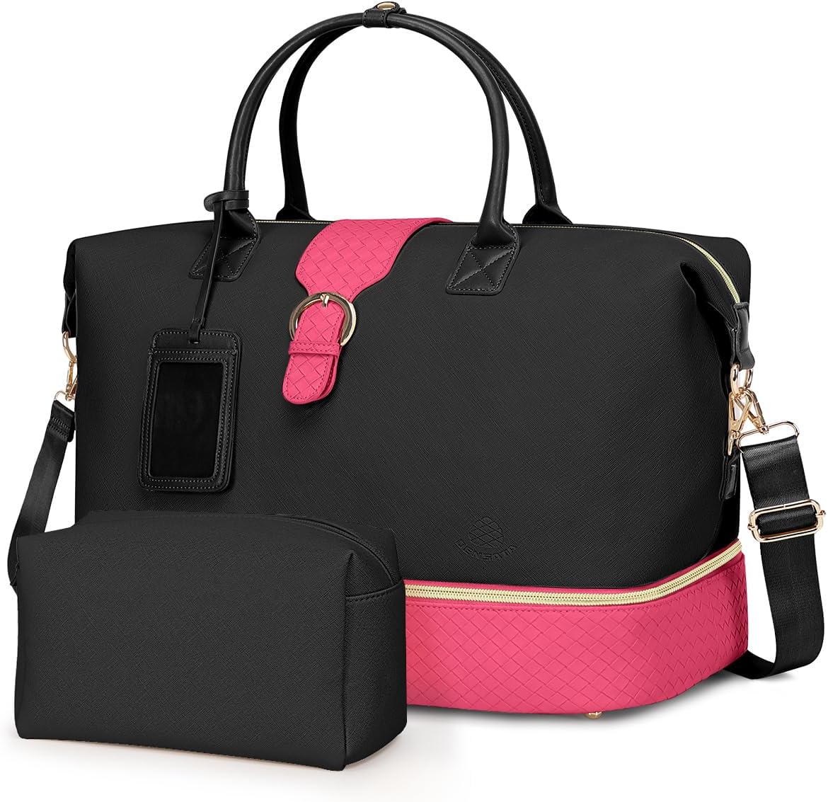 Leather Weekender Bags for Women, Travel Duffel Bag PU Overnight Bag Carry On Tote Bag with Shoe Compartment Wet Pocket