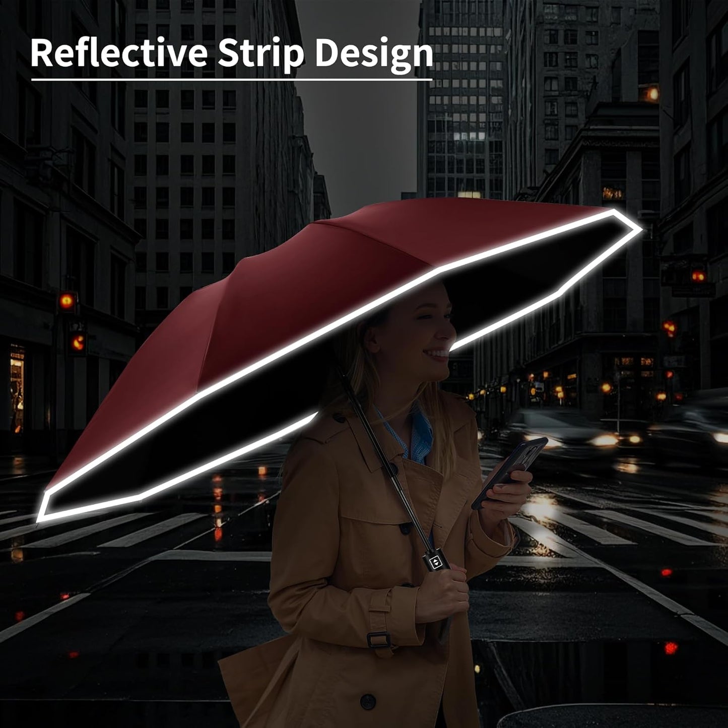 Seniny Inverted Travel Umbrella, Automatic Umbrellas for Rain, Windproof Compact Umbrella with Reflective Stripe, Folding UV Umbrella Sun Umbrella, Portable Large Umbrella for Backpack, Lightweight