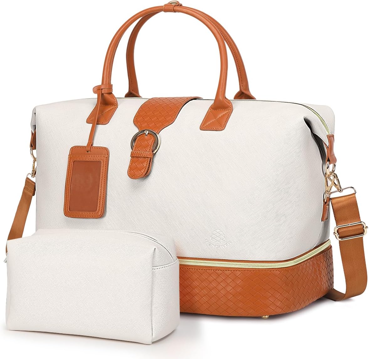 Leather Weekender Bags for Women, Travel Duffel Bag PU Overnight Bag Carry On Tote Bag with Shoe Compartment Wet Pocket