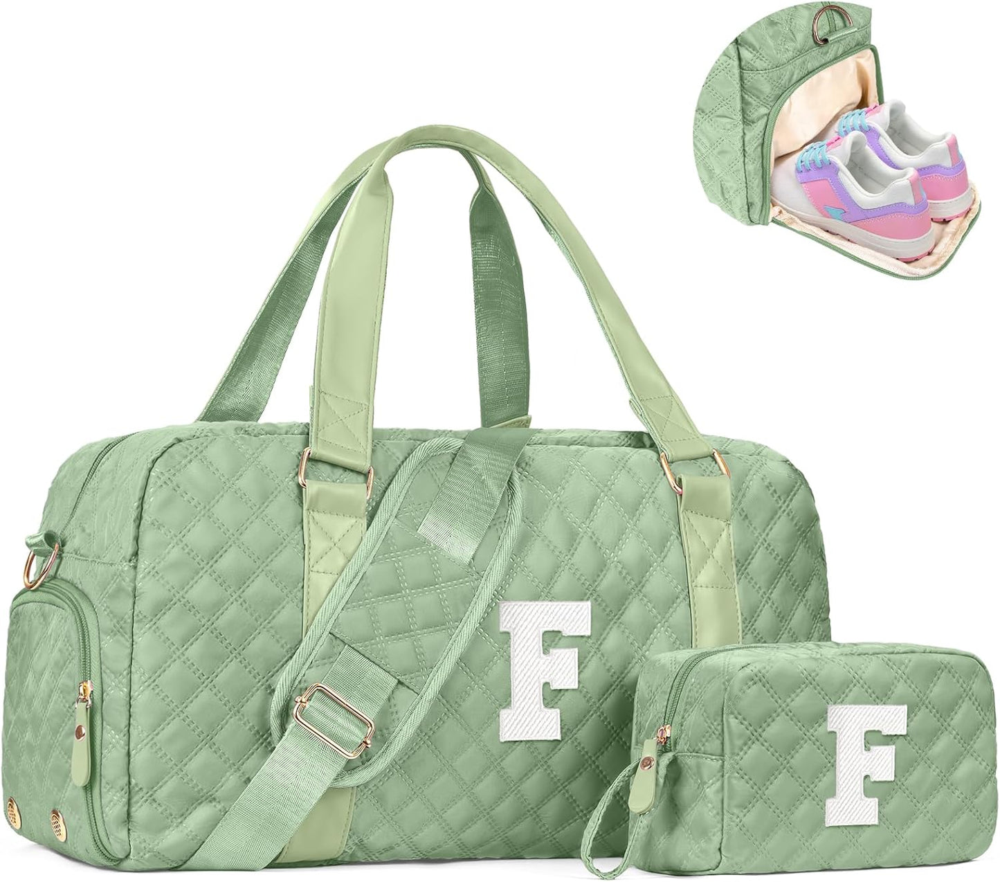 Initial Duffle Bag for Travel Women Girls Gift: Personalized Weekender bags, Dance Cheer bag Sports for Girl, Kid Gymnastics Bags, Birthday Gifts for Women Girls Kids Teens Mom Teacher