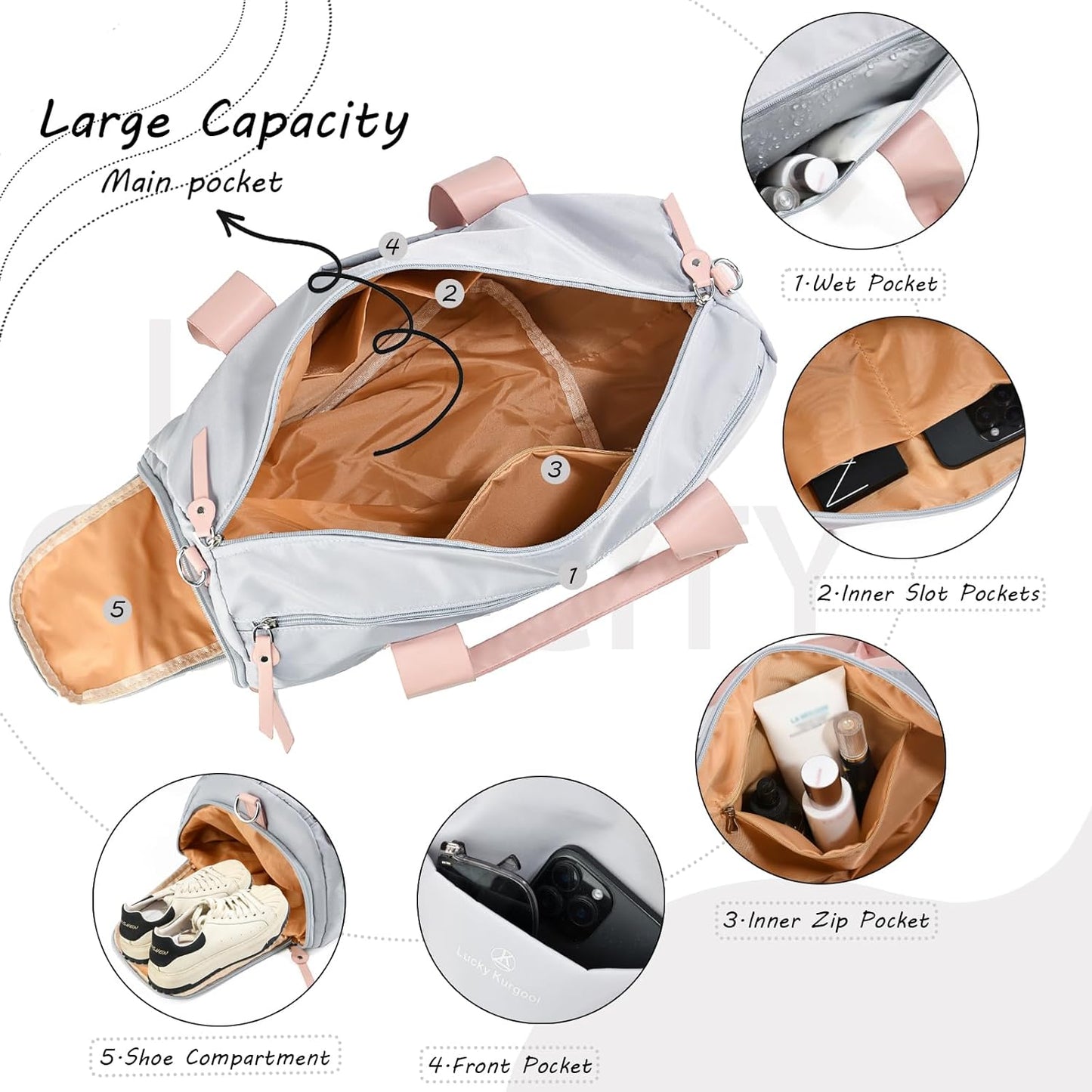 Gym Bag for Women, Duffle Bag for Travel with Shoe Compartment and Wet Pocket, Lightweight Carry on Weekender Duffel Bags, Water Resistant