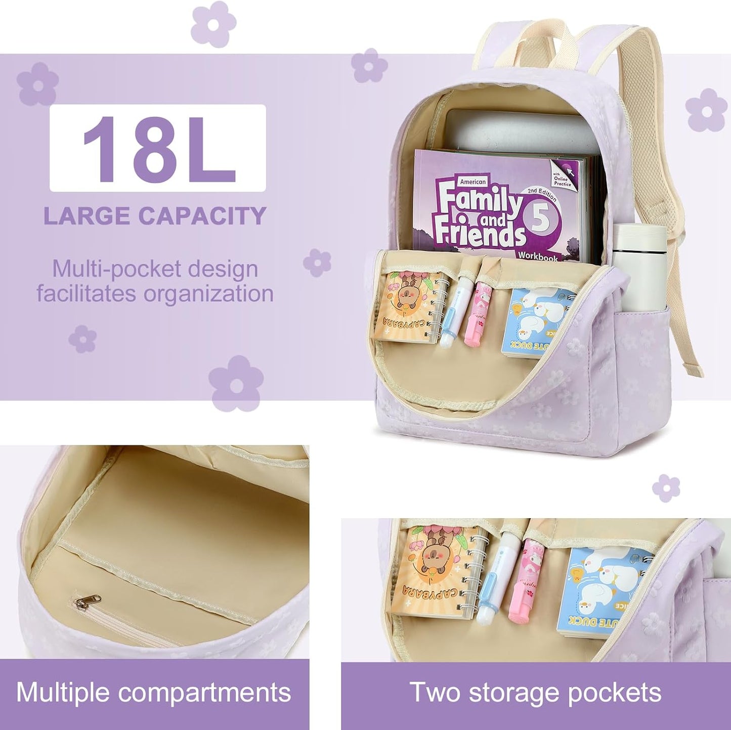 LEDAOU School Backpack Teen Girls Lightweight Bookbag Elementary Middle School Backpacks College Laptop Bag Travel Daypack