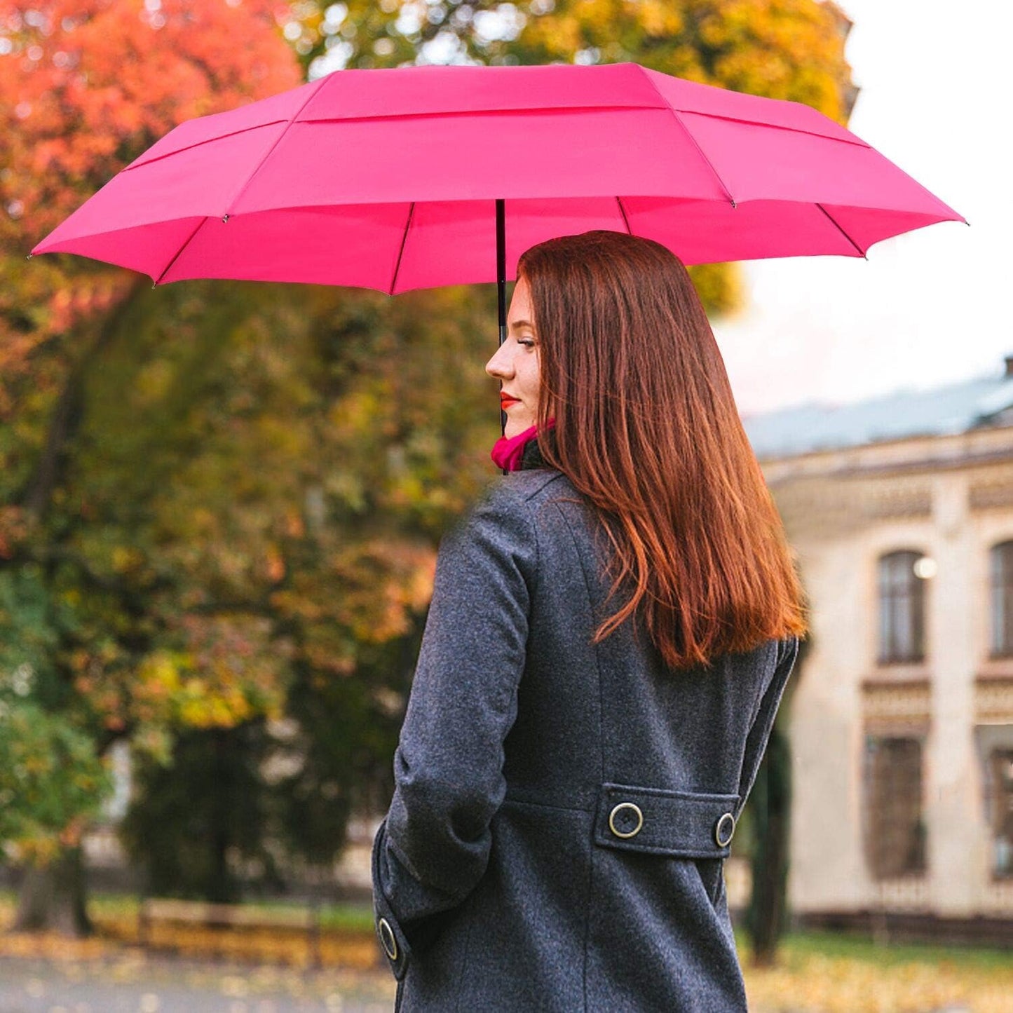 Lejorain Large Folding Golf Umbrella - Compact Mens Umbrellas Travel Rain and Windproof 54inch Collapsible Automatic Open Close Umbrella 210T Teflon Vented Double Canopy