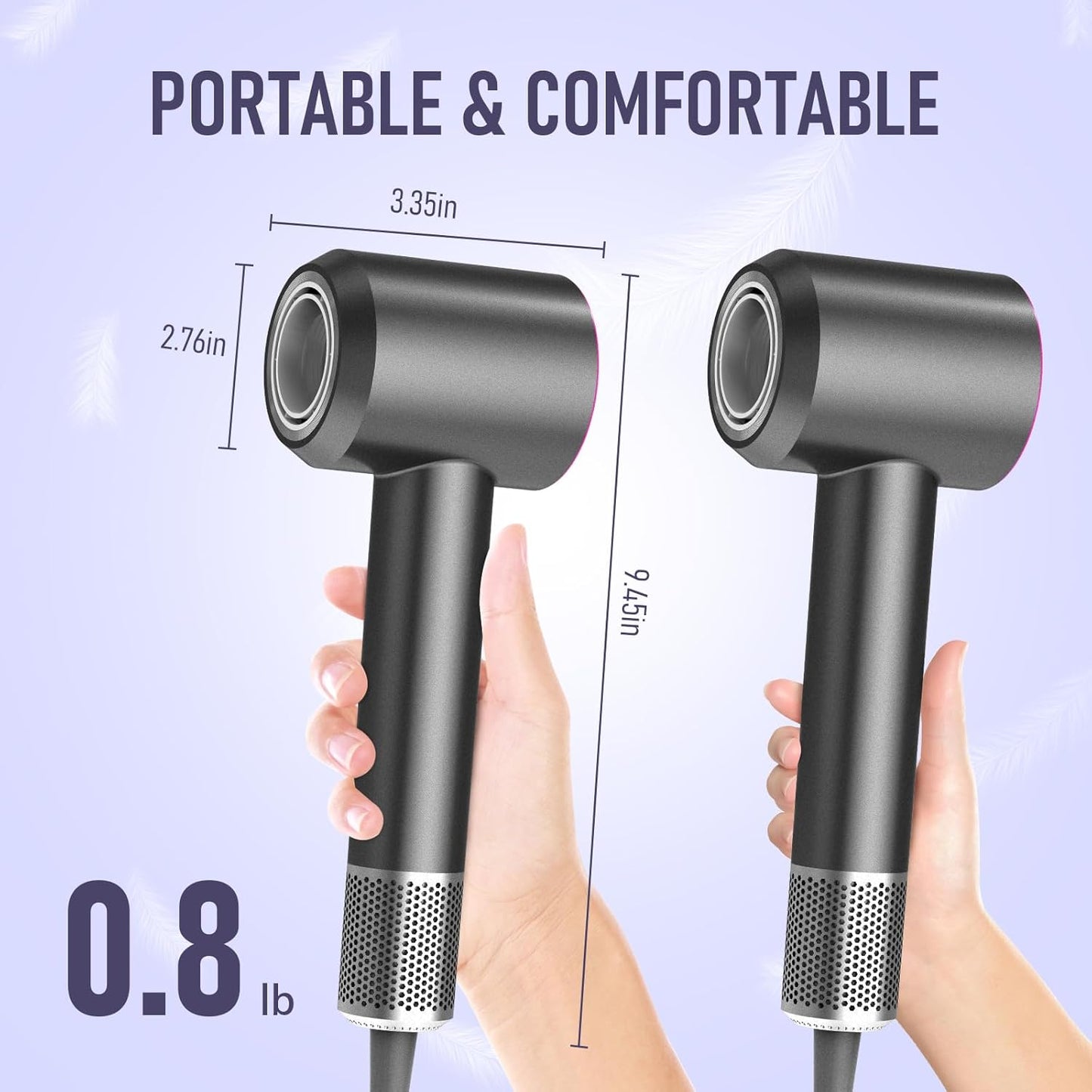 Hair Dryer, Blow Dryer with Diffuser,1800W High Speed Drying Low Noise Hair Ionic Hairdryer for Home Salon Travel