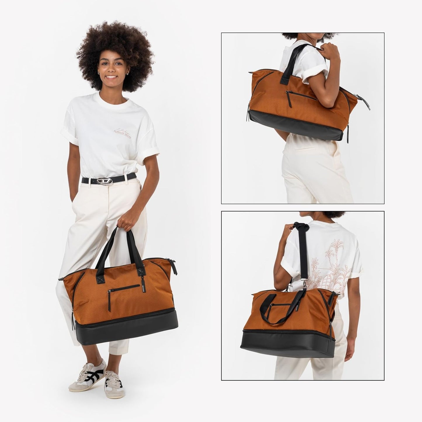 Sherpani Boston, Anti-Theft Weekender Bags,Travel Duffel Bag for Women, Carry On Tote Bag with Removable Shoe Bottom Compartment, Metal Hardware