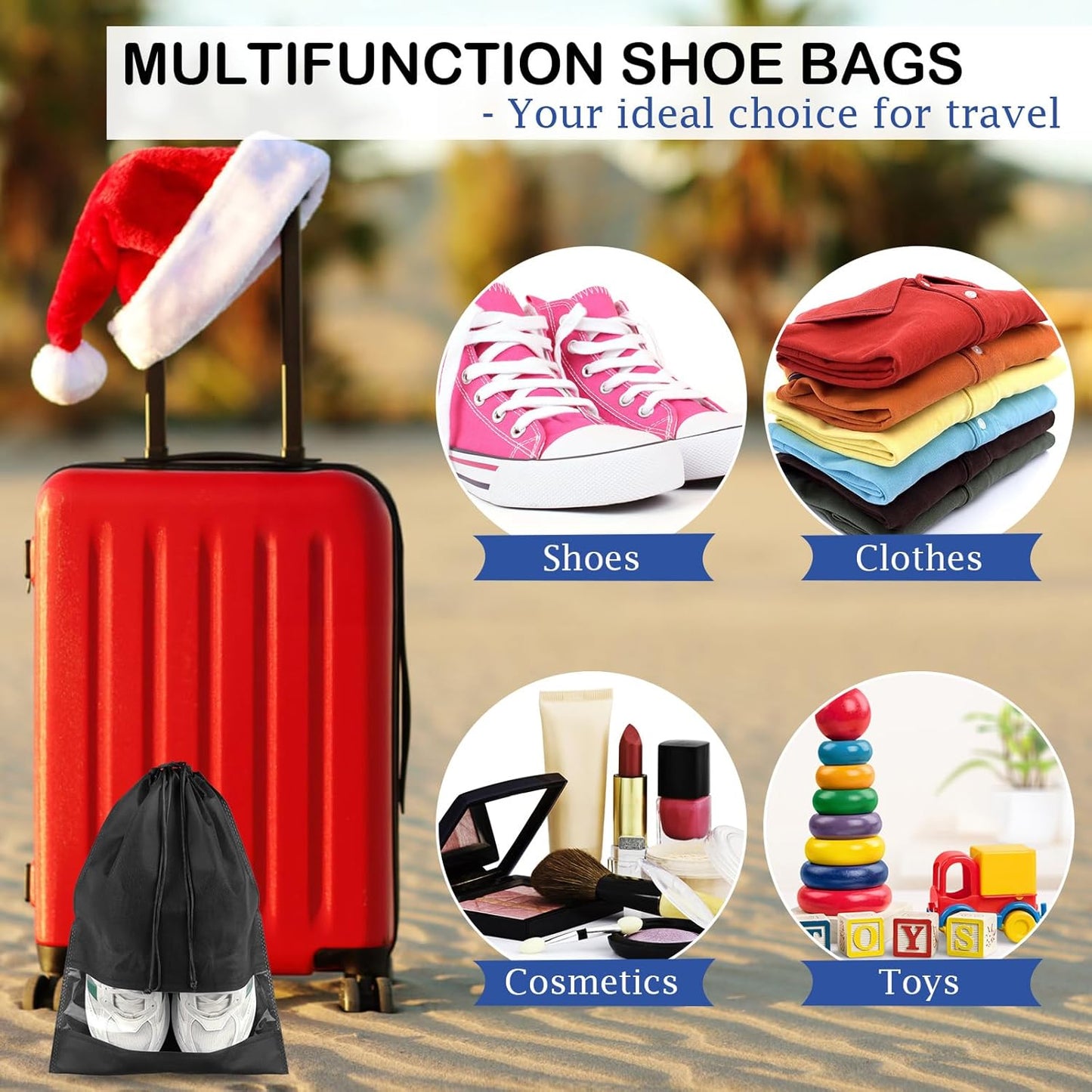 18 Pack Shoe Bags for Travel, Large Travel Shoe Bags for Packing with Clear Window, Dustproof Drawstring Travel Shoe Storage Bags Travel Essentials for Men & Women, Black