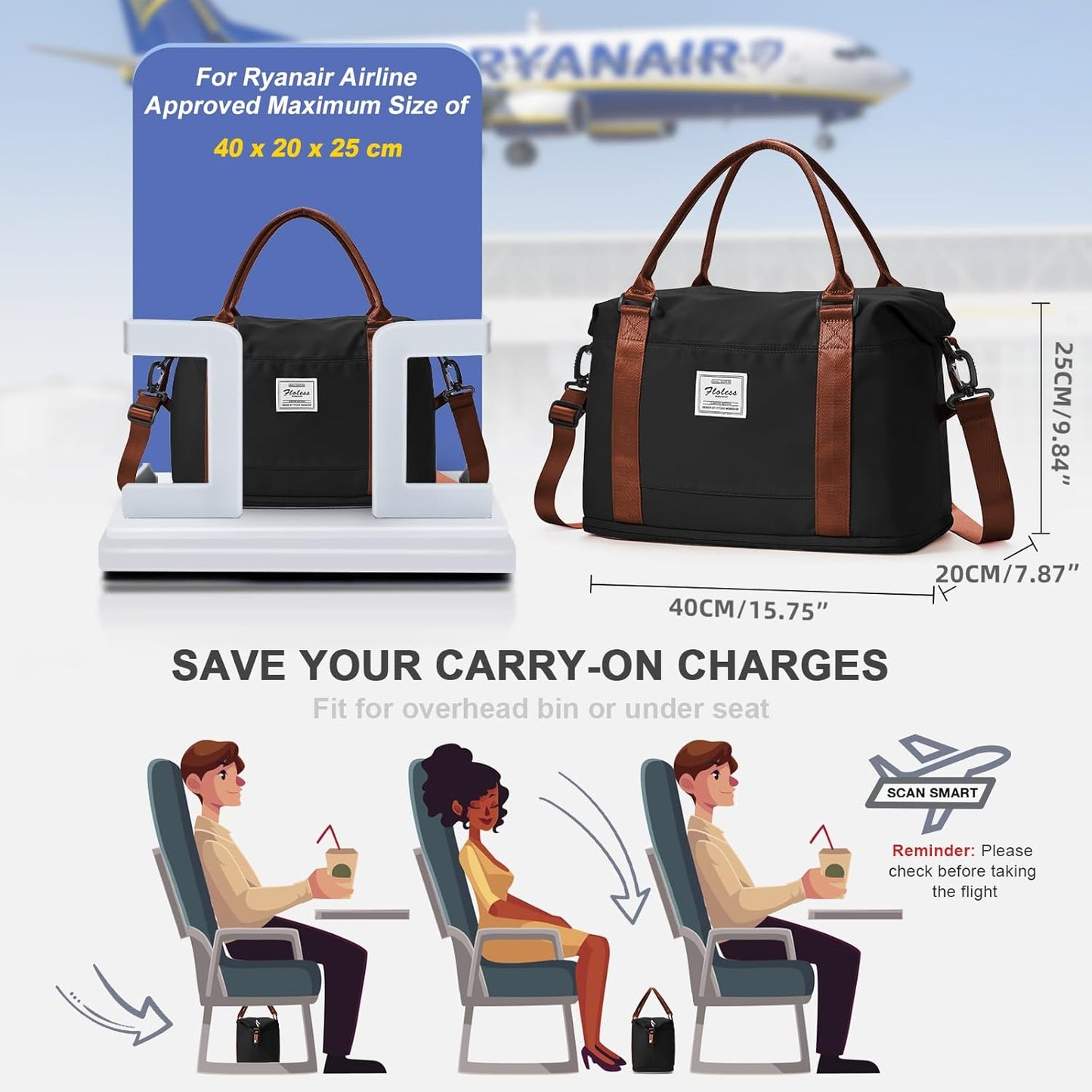 Travel Duffel Bag, Sports Tote Gym Bag, Shoulder Weekender Overnight Bag for Women