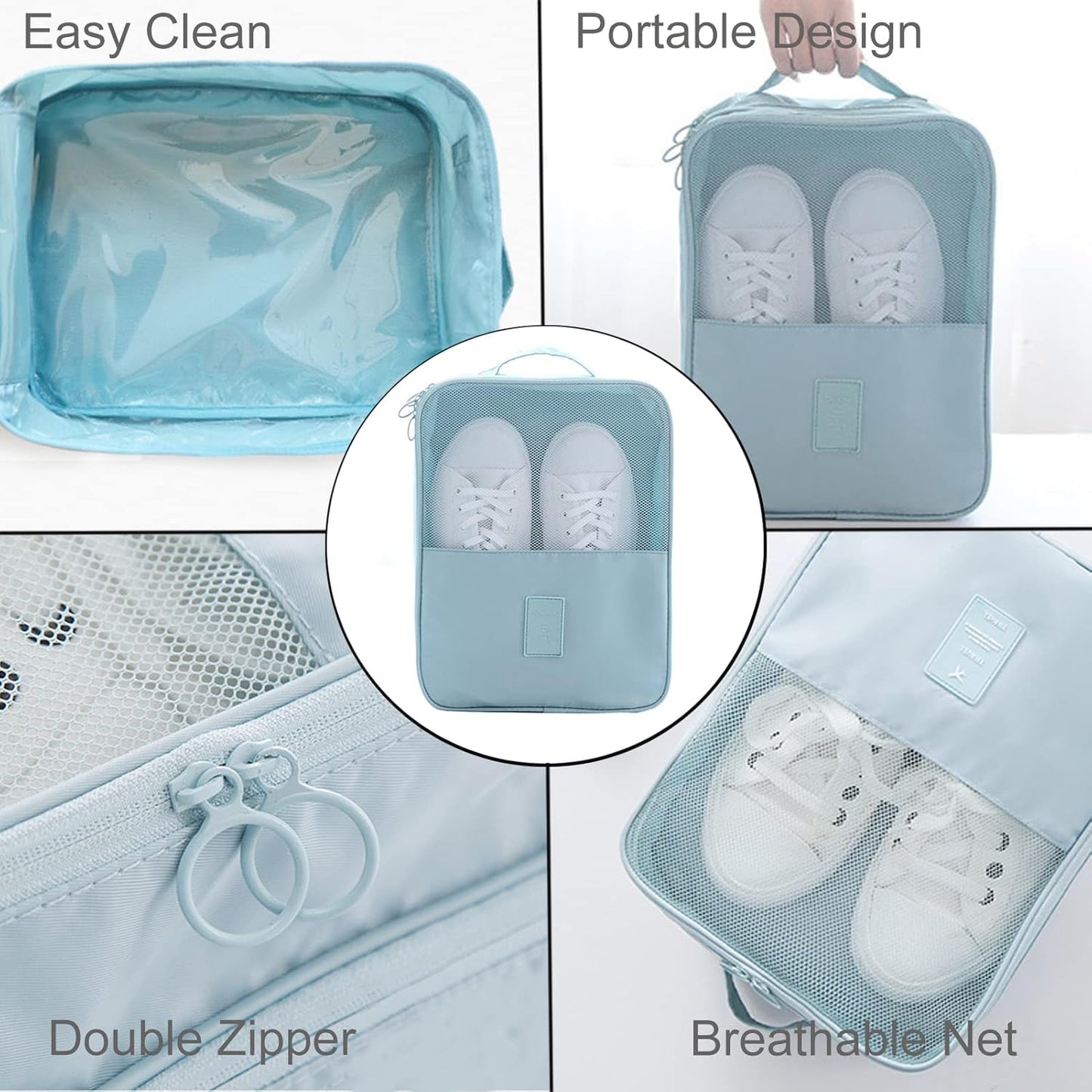Shoe Bag for Travel, Travel Shoe Bag for Packing, Hold 3 Pairs of Shoes, Travel Essentials for Flying Shoe Organizer Shoe Storage Bag for Travel Light Blue