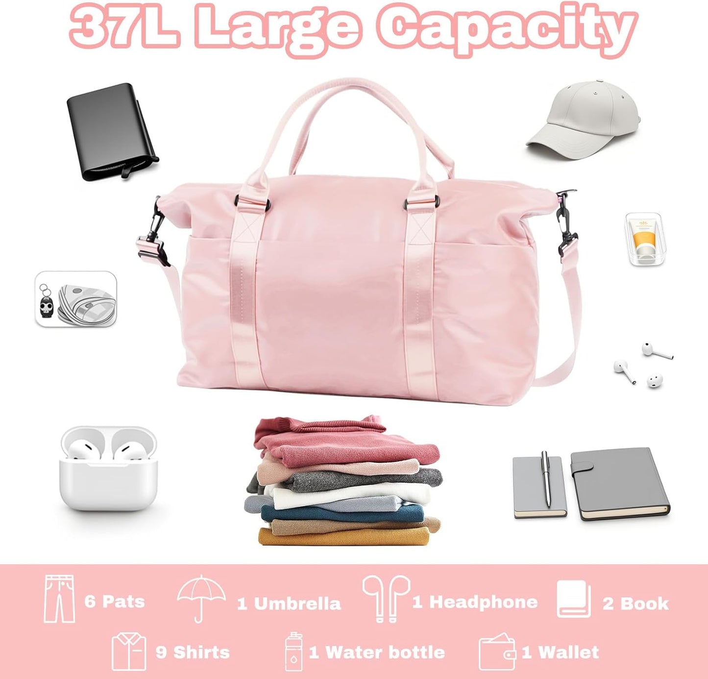 Weekender Duffel Bags for Women， Travel Totes Bag for Airplane Essentials, Overnight Bags for Women with Trolley Sleeve, Large Carry On Hospital Bag for Labor and Delivery, Sport, Gym