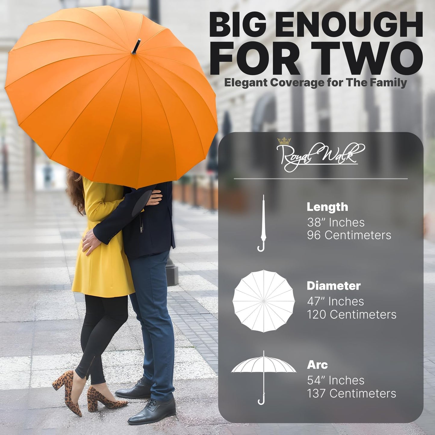 Royal Walk Windproof Large Umbrella for Rain 54 Inch Automatic Open for 2 Persons Wind Resistant Big Golf Umbrellas for Adult Men Women Classic Wooden Handle Fast Drying Strong 16 Ribs Travel 120cm