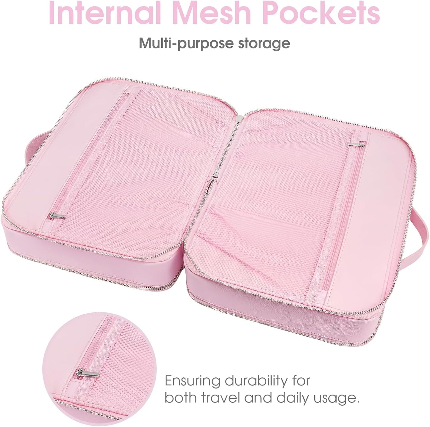 Clear Makeup Bag,Large Toiletry Case for Women,PU Leather Travel Cosmetic Bag,Detachable Makeup Case,Double Compartment Make up Organizer