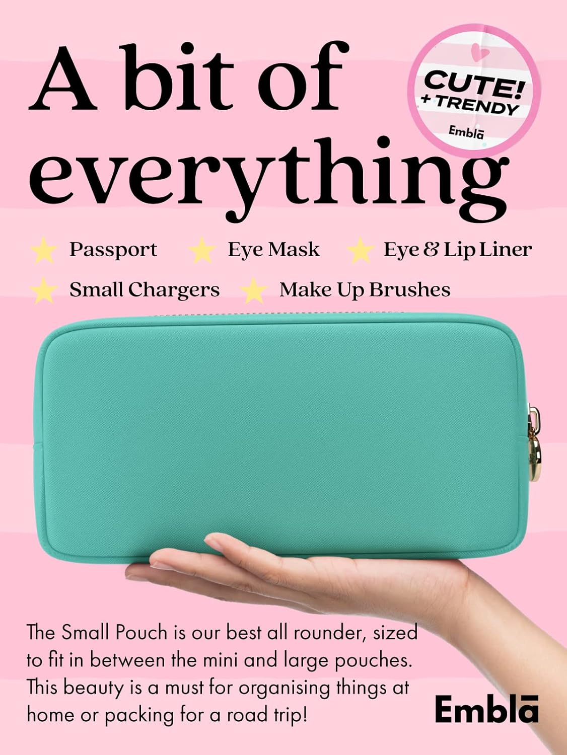 Embla Makeup Bag Travel Cosmetics Pouch and Toiletry Bag, Nylon Zipper Pouch Purse, Cute Make Up Organizer Storage Tote for Women Girls, Travel Skincare Case, Small Makeup Bags, Cotton Candy