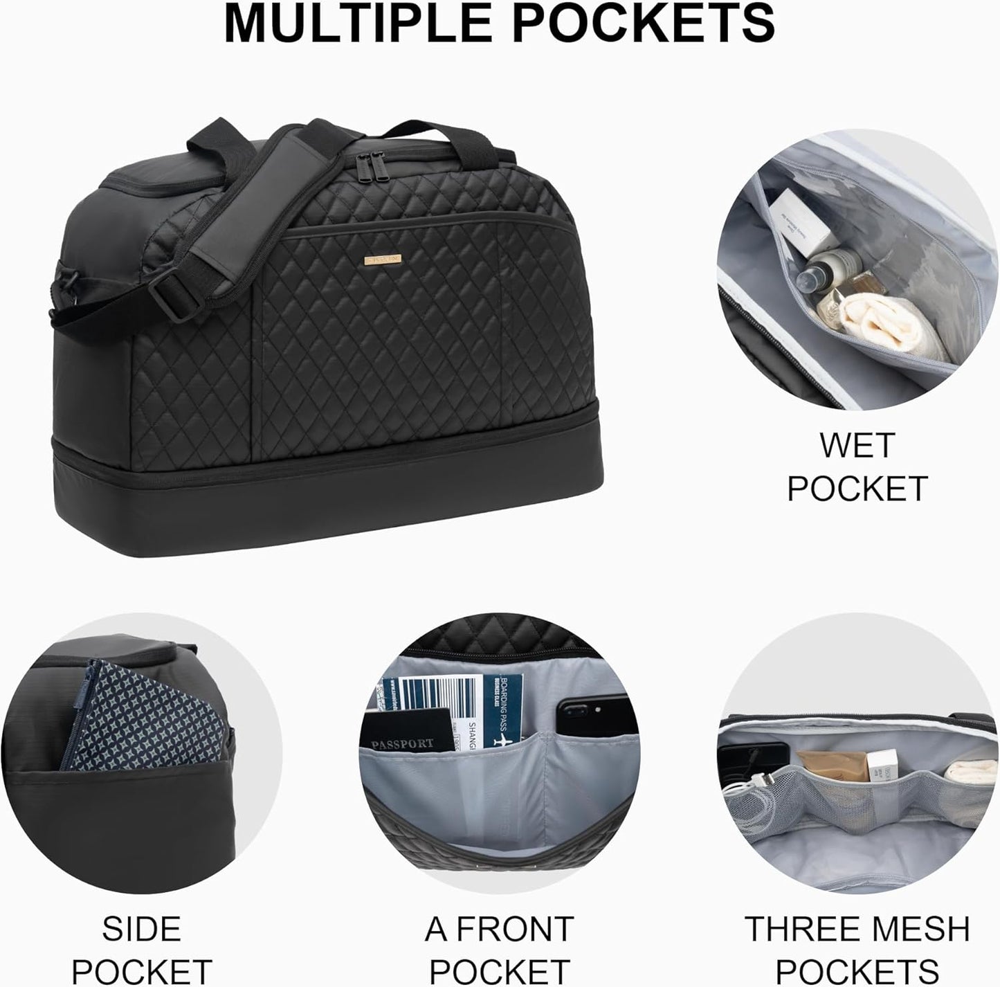 EVERFUN Gym Bag for Men and Women, Duffle Tote with Shoe Compartment and Wet Pocket for Travel, Sports, Boxing, Workout and Weekend