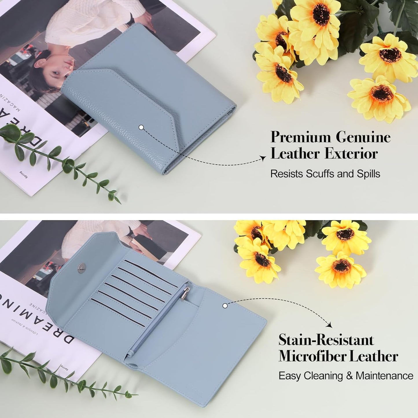 Leather Passport Holder for Travel,Rfid Passport Holder Protect Your Card Security,Passport Book Holder for Men Women,Travel Wallet with Cards & Pen Slot,Boarding Pass,Zipper Cash Pocket (Blue)