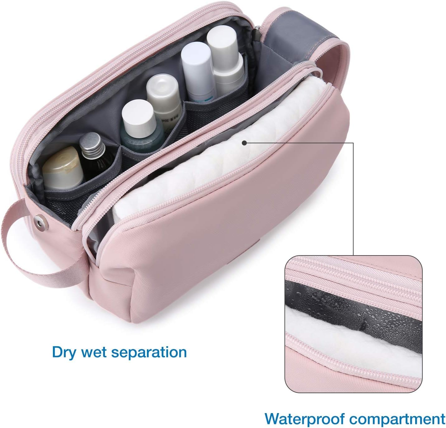 BAGSMART Toiletry Bag for Men, Travel Toiletry Organizer Dopp Kit Water-resistant Shaving Bag for Toiletries Accessories, Door Room Essentials,Pink-medium