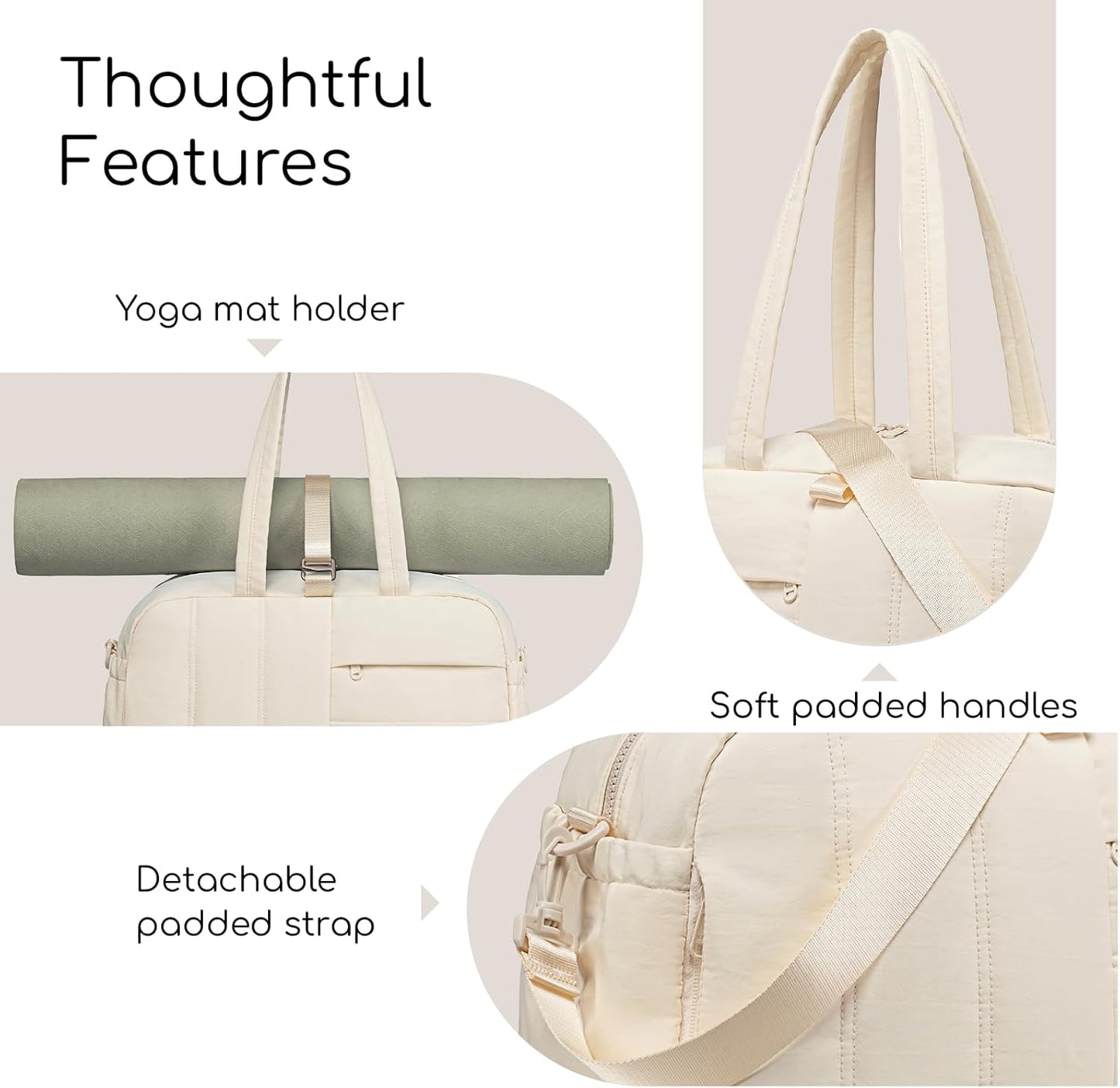 CAMTOP Gym Bag for Women with Yoga Mat Holder,16 Inches Quilted Duffle Bag for Travel Tote with Muiti-Pockets Lightweight Carry on Water resistant Overnight Weekender Personal Item Bags