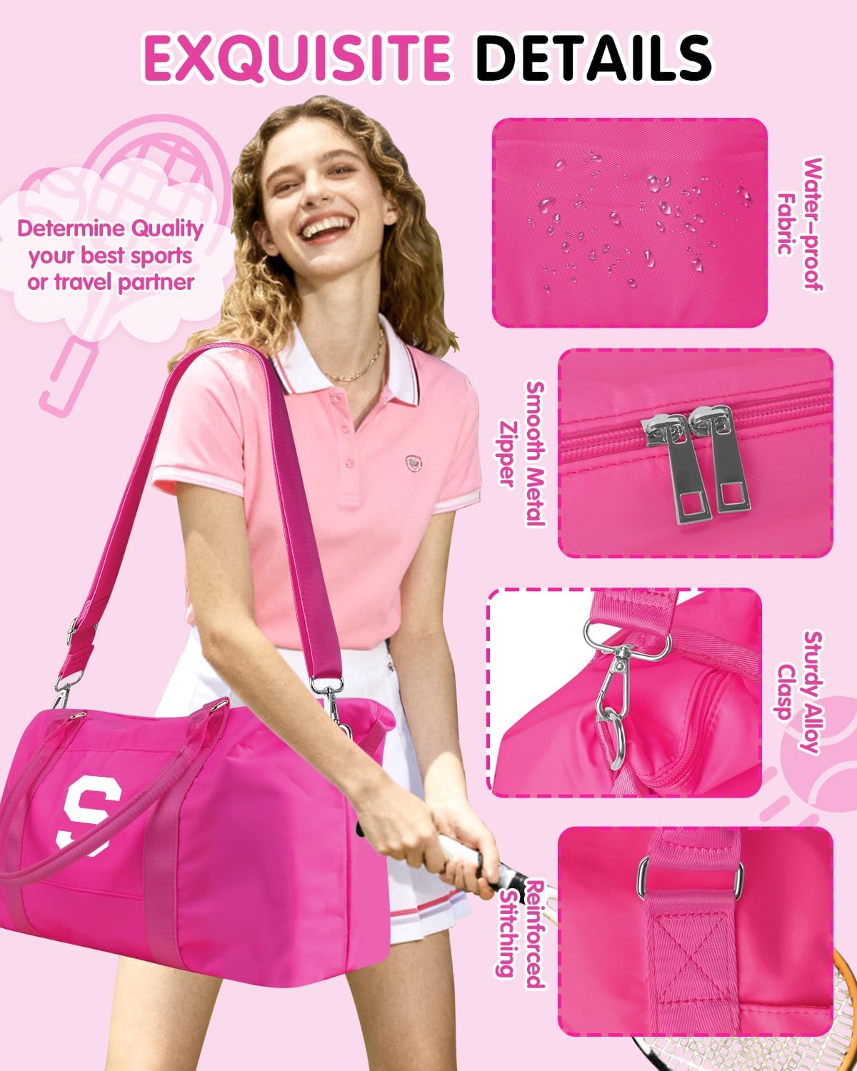 Overnight Bag for Kids Teen Girls Weekender Dance Bag Birthday Graduation Gifts,Initial Travel Duffel Bag Sports Gym Bag Personalized Weekender Bag Carry On Bags Preppy Gifts for Women(Hot Pink, S)