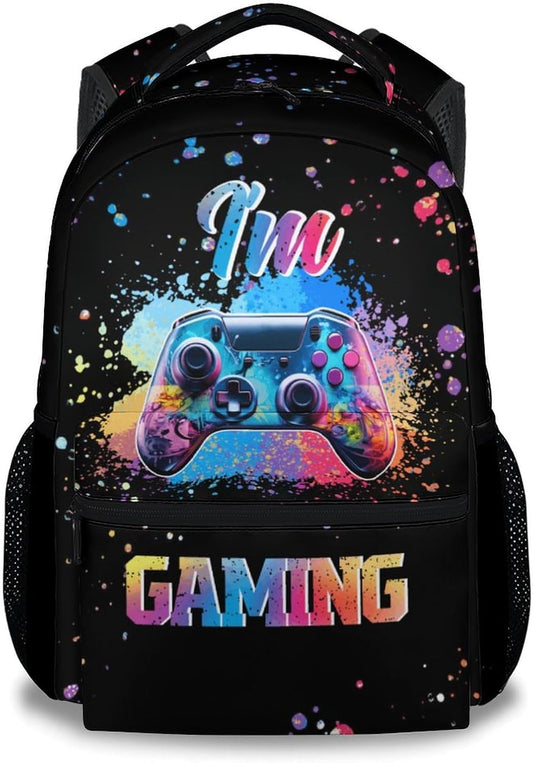 COZYAURA Kids School Backpack - 17 Inch Video Game Bookbag for Boys - Durable Black Gaming School Bag for Elementary & Travel