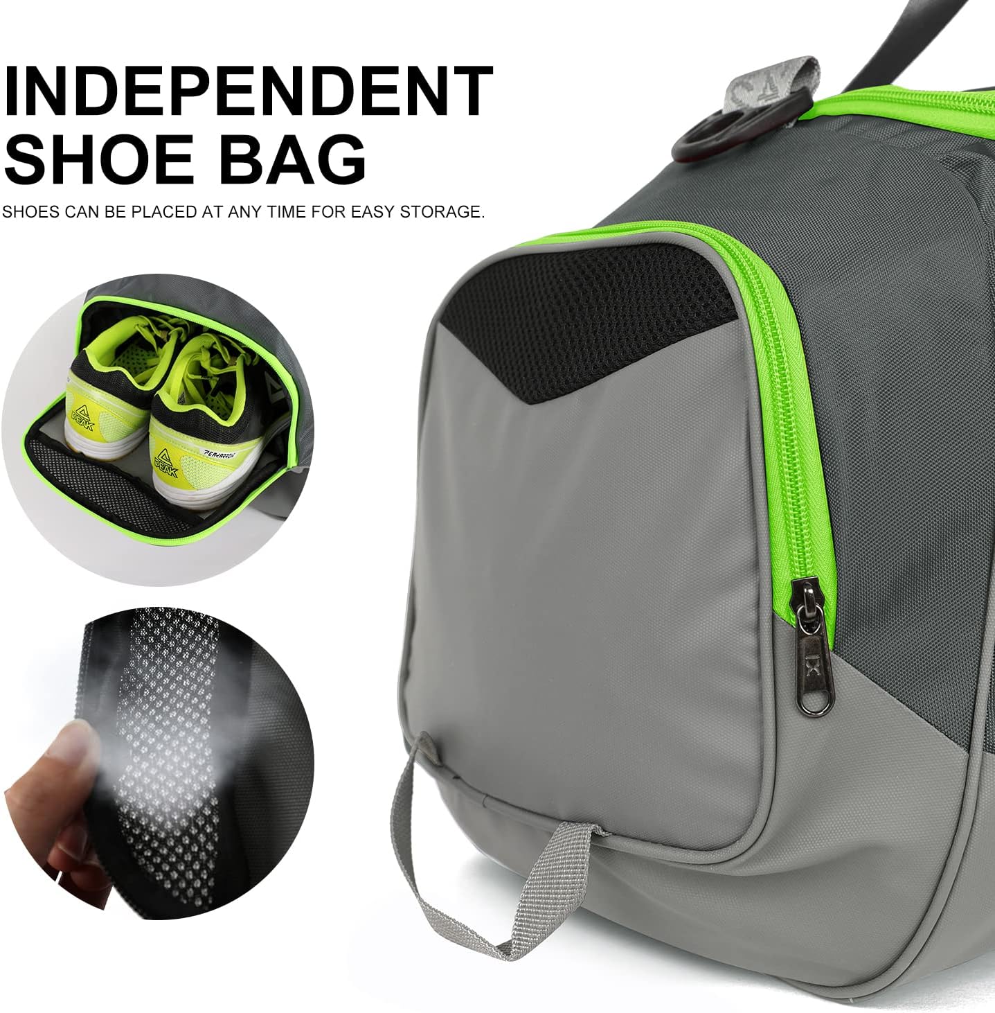 Sports Gym Bag，INOXTO Travel Duffel Bag with Dry Wet Pocket And Shoe CompartmentFor Women and Men，40L/55L Fitness Waterproof Weekender Bag For Swim Sports Travel Working Out (Gray green, 40L)