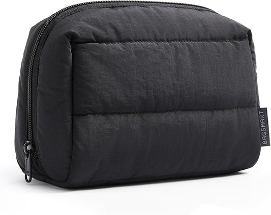 BAGSMART Travel Makeup Bag, Wide Opening Cosmetic Bag Compact & Spacious, Water-Resistant Travel Organizer Pouches for Women (Black)