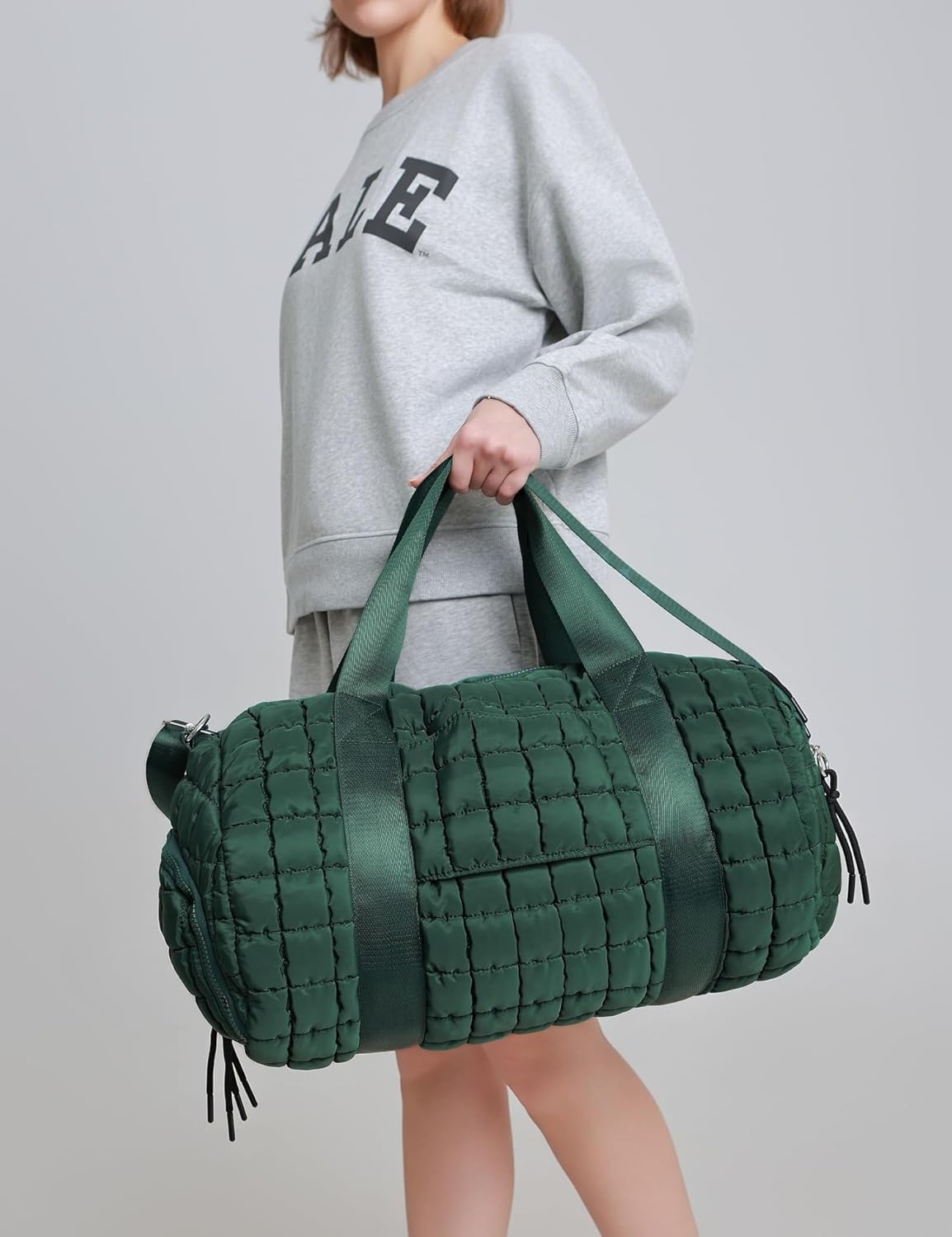 Quilted Duffel Gym Bag for Men and Women Carry On Travel Sport Weekender Bag, Dark Green