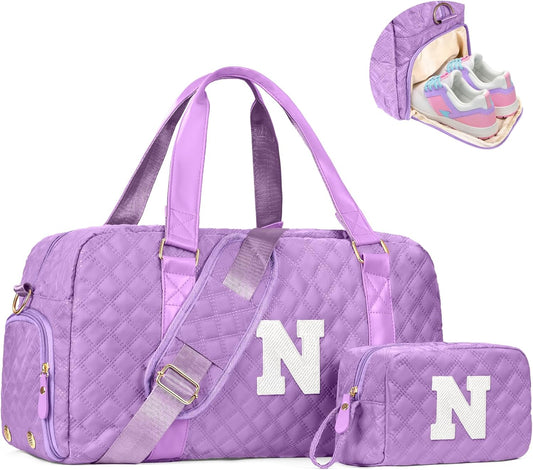 Initial Travel Duffle Bag Women Girls Gift: Personalized Weekender bags, Dance Cheer bag Sports for Girl, Kid Gymnastics Bags, Birthday Gifts for Women Girls Kids Teens Mom Teacher