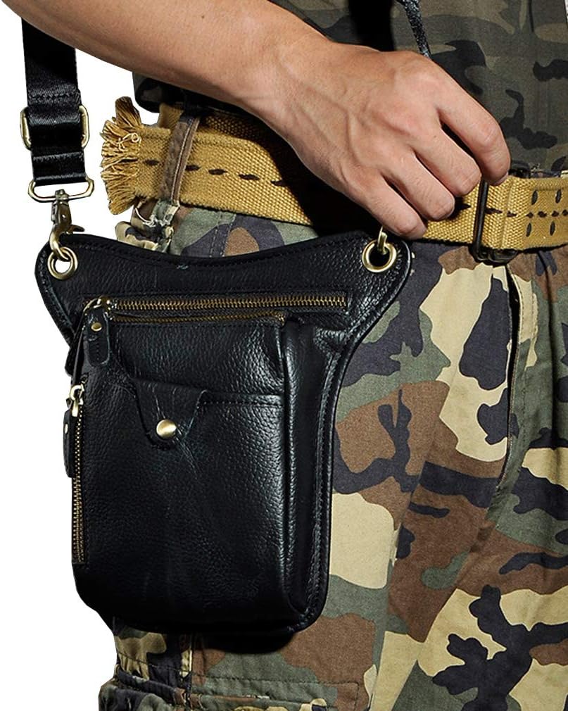 Leather Waist Pack Drop Leg Bag for Men Women Belt Bumbag Multi-Purpose Motorcycle Bike Outdoor Sports Tactical Cycling Riding Hiking Camping Pouch