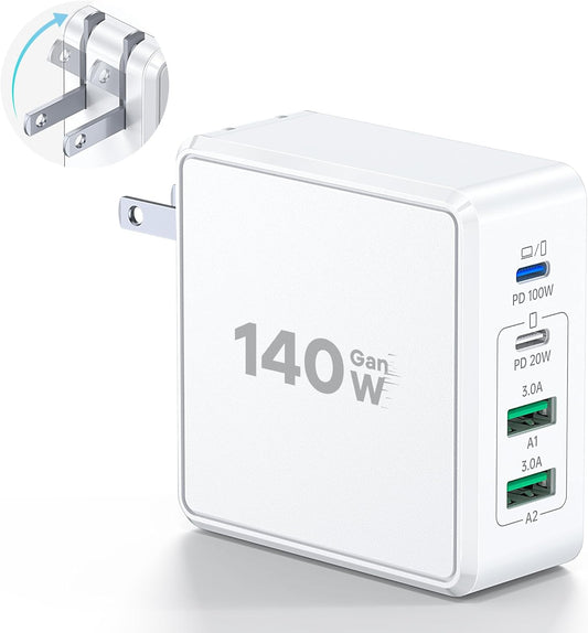 140W USB C Mac Book Pro Charger, 4-Port Type C 20W Fast Charger Block for USB C Port MacBook Pro & MacBook Air, ipad Pro,Wall Charging Block Cube for iPhone 17/16/15/14/13 Pro Max, iPad,Samsung Galaxy