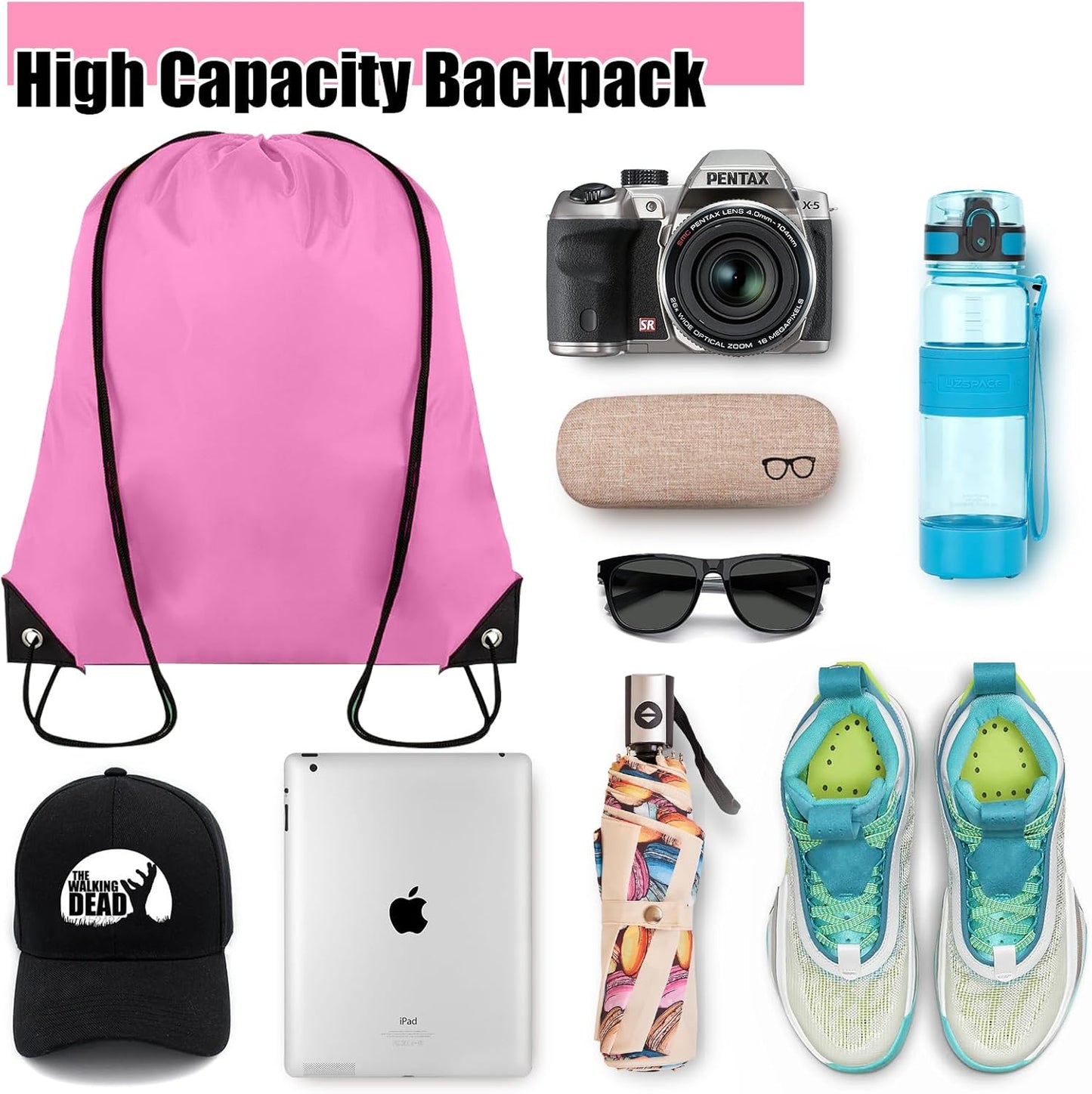 100 Pieces Drawstring Backpack Bulk Cinch Sackpack Ployster Drawstring Bags for Gym Party Trip(Pink)