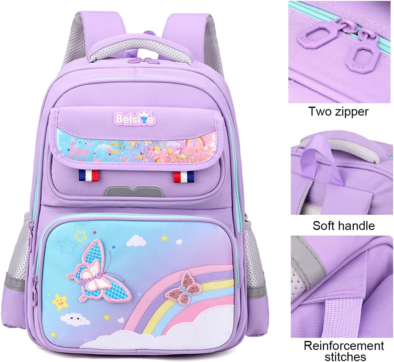 JiaYou Unisex Child Backpack Multi Layer Primary School Daypack with Detachable waist belt(Blue Purple,17 Liters)