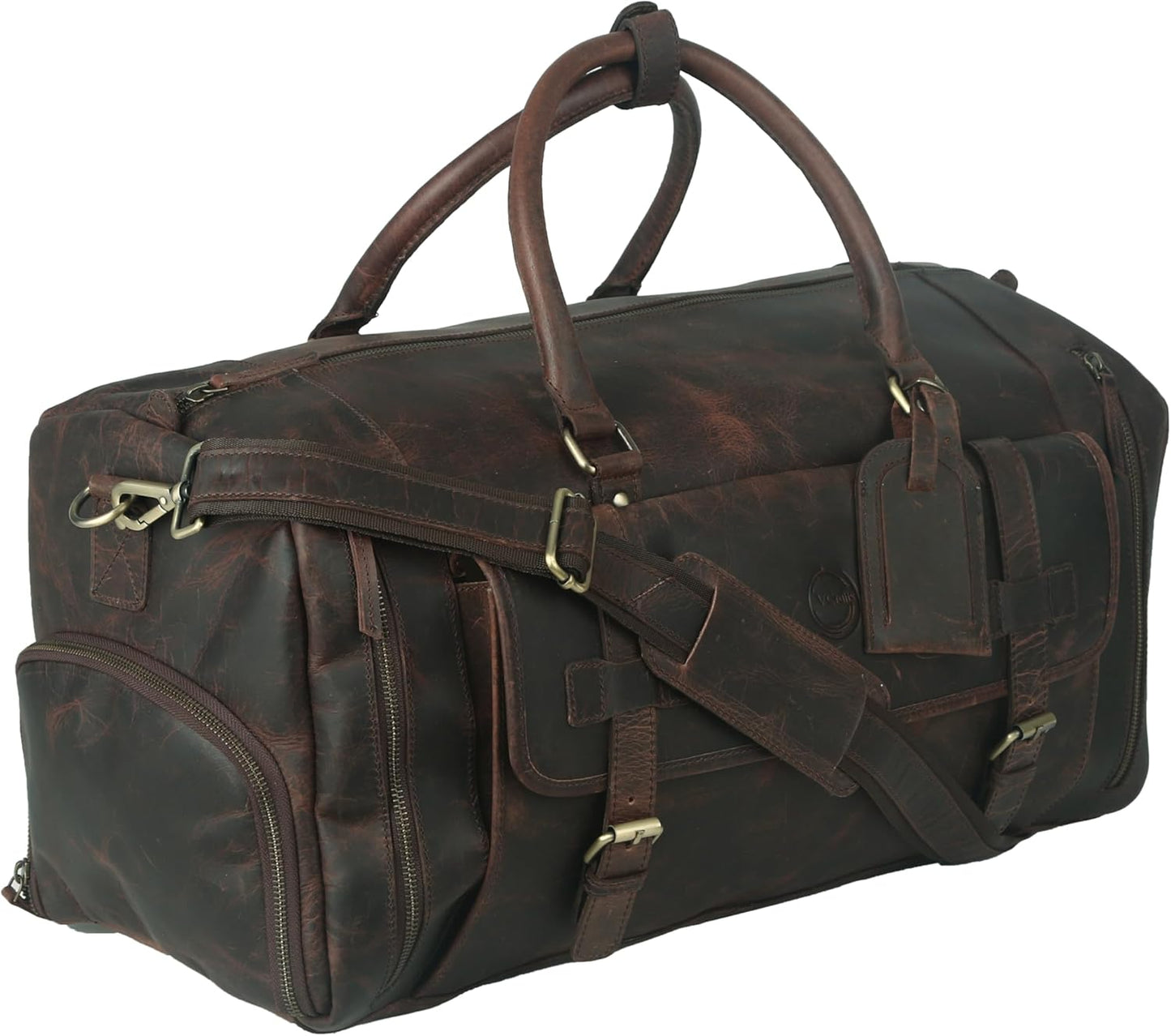 22 Inch Genuine Leather Duffel Bag Overnight Travel Weekend Sports Gym Cabin Carryon With Shoe Compartment For Men