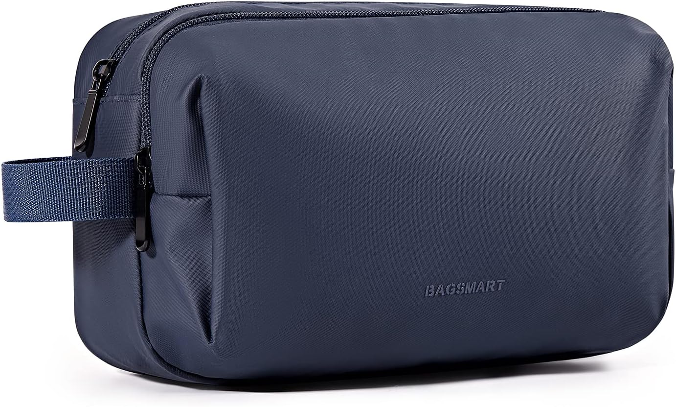 BAGSMART Toiletry Bag for Men, Travel Toiletry Organizer Dopp Kit Water-resistant Shaving Bag for Toiletries Accessories, Door Room Essentials,Navy Blue-basic