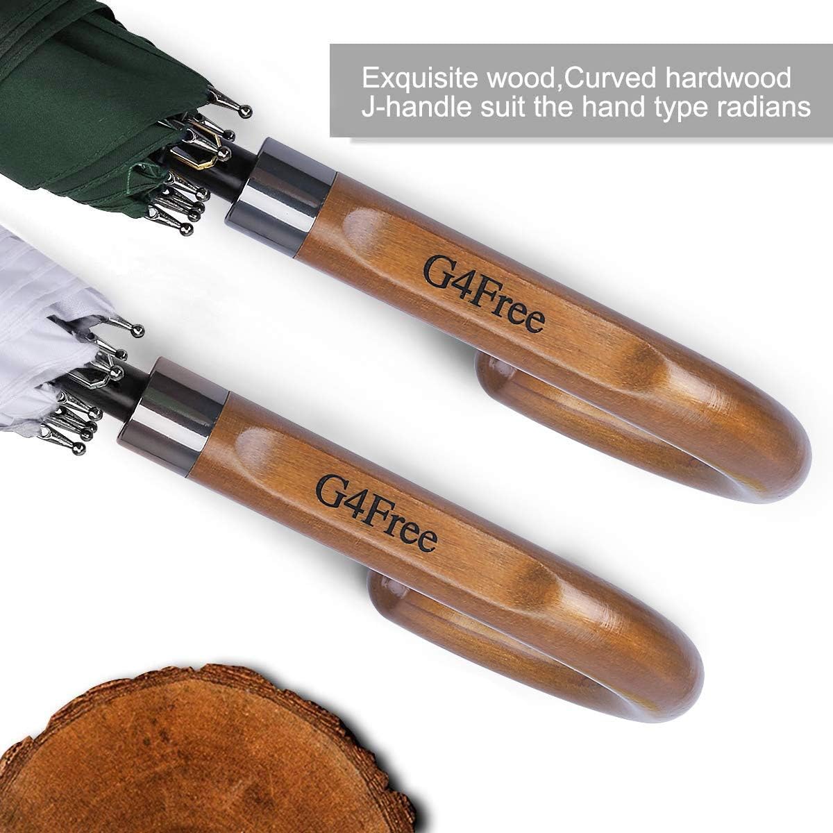 G4Free 52/62inch Wooden J Handle Golf Umbrella Windproof UV Protection Classic Stick Wedding Cane Umbrellas, Auto Open Cane Hook Handle