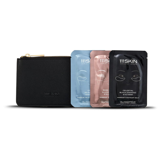 111SKIN Jetsetter Wallet Eye Mask Trio, Travel Set with Cryo De-Puffing, Rose Gold Illuminating & Celestial Black Diamond Masks, Reduces Puffiness & Fine Lines, 3-Pack