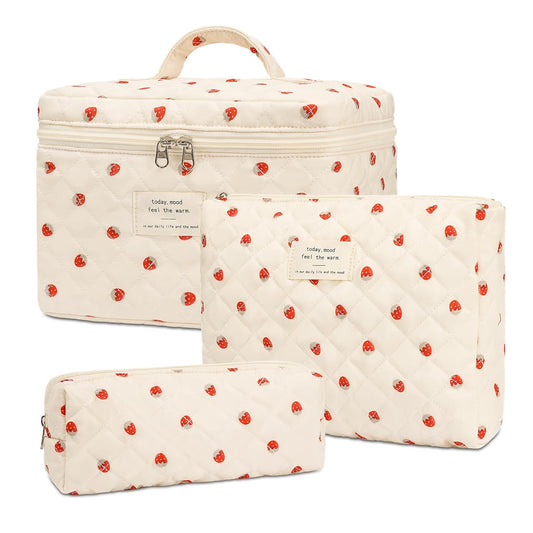 Makeup Bag,Quilted Cosmetic Bags,Large Floral Make Up Organize bag,Makeup Bag Set for Women,Flower Travel Toiletry Bag