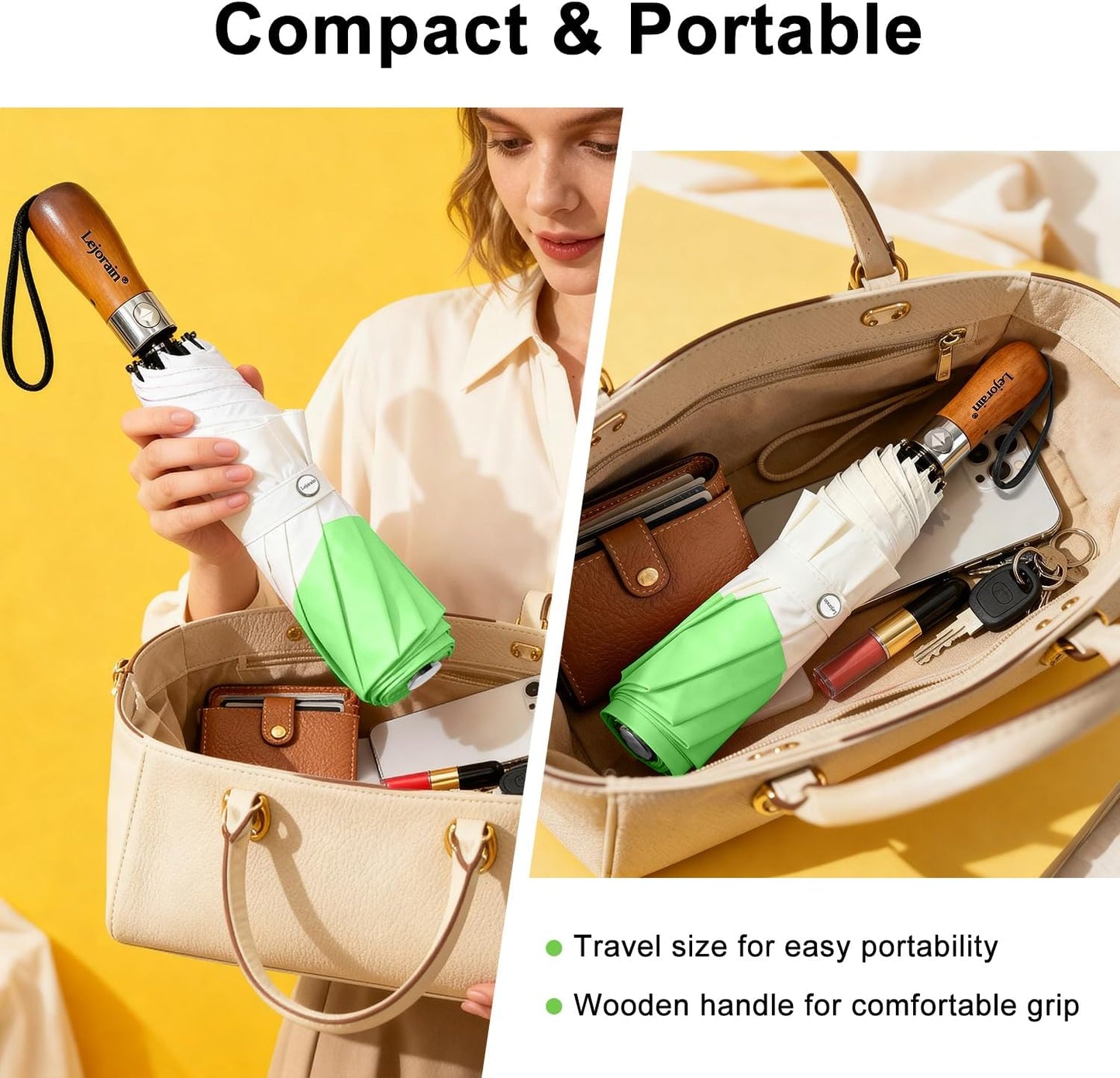 Lejorain Compact Golf Umbrella Large - 54inch Travel Big Portable Automatic Folding Umbrella Windproof for Men Heavy Duty 210T Dupont Teflon Coated Umbrella for Rain