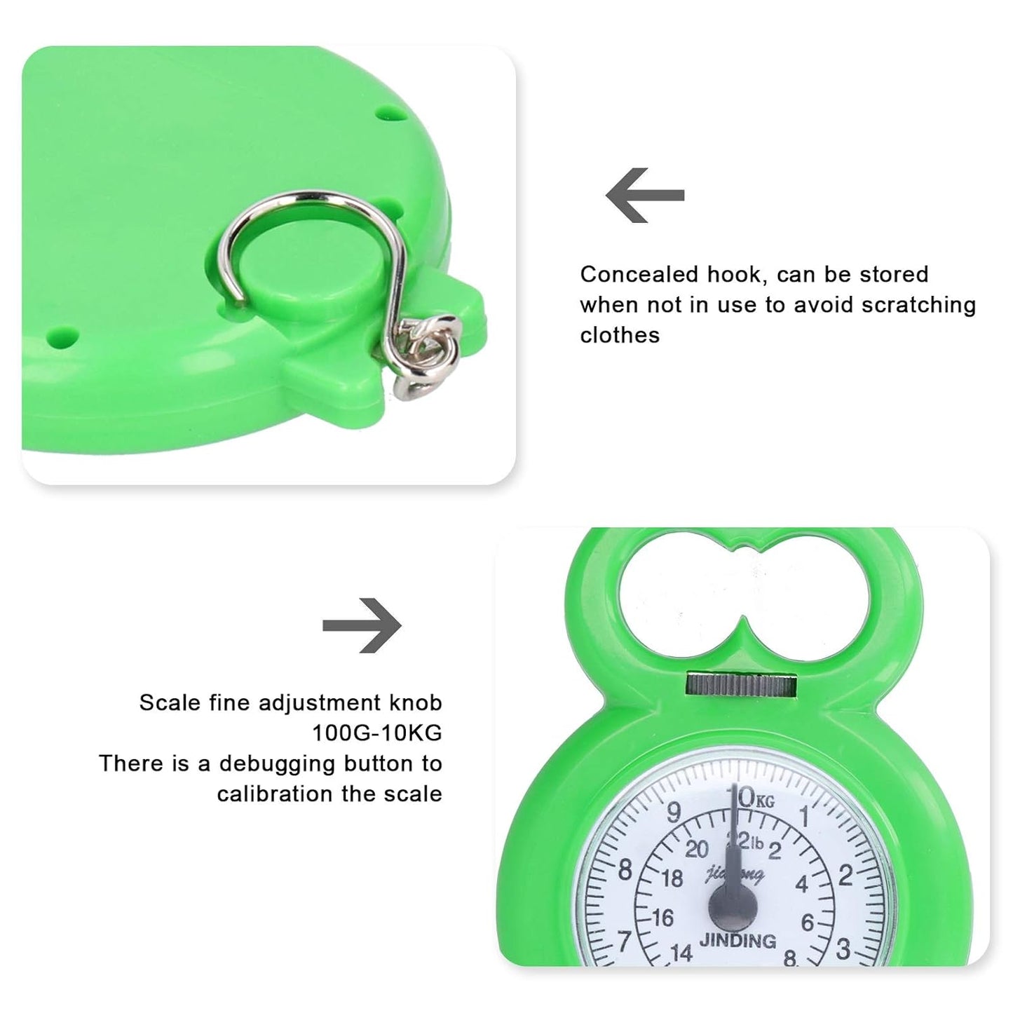 10kg/22lbs Hanging Scale, Portable Mini Spring Scale, Double Scale Mechanical Weighing Scale, Food Scale for Grocery Shopping, Travel, Fishing, Camping, Kitchen Use (Green)