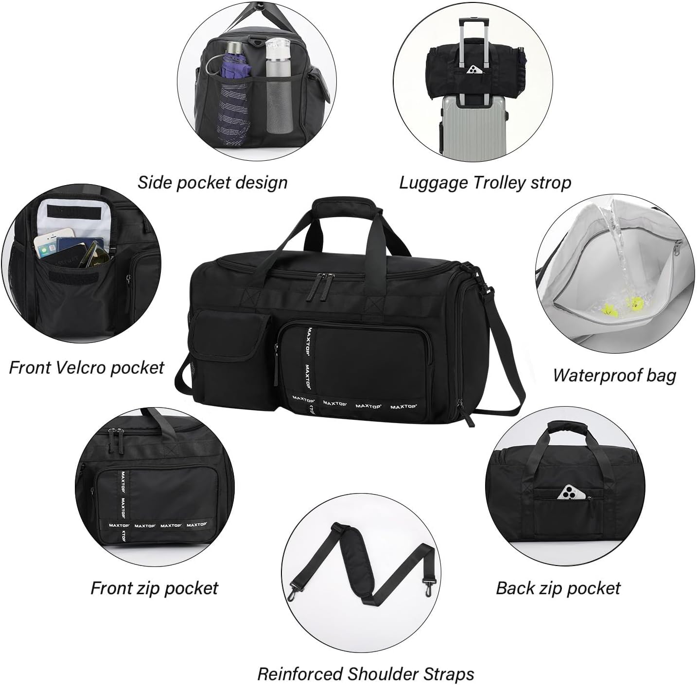 MAXTOP Gym Bag for Women Men Travel Duffle Bag Large Capacity Carry On Weekender Overnight Bag With Shoe Compartment Gym Tote Dry Wet Separation Duffel Bag for Travel