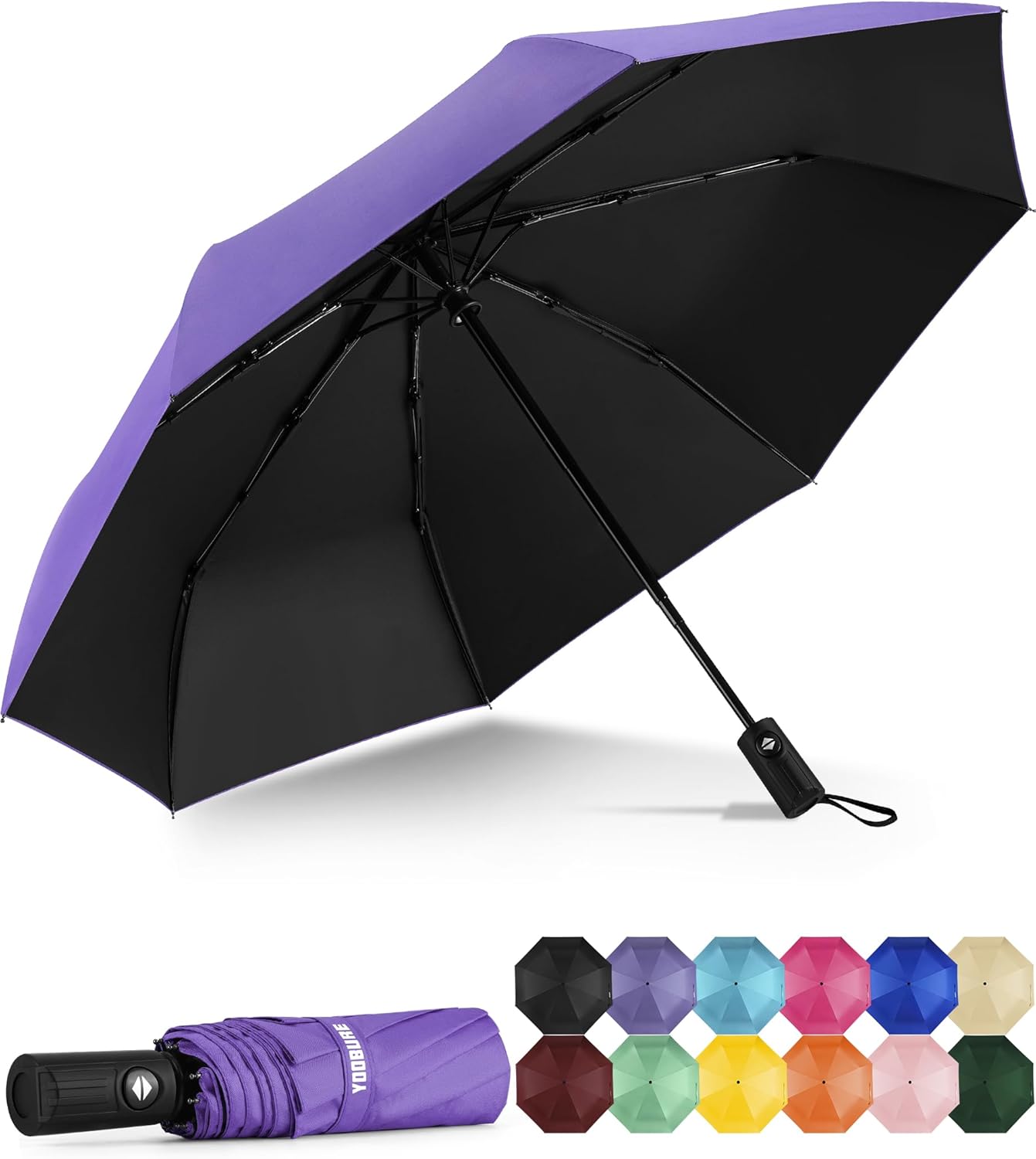 Yoobure Windproof Travel Umbrella - Automatic Umbrellas for Rain, Compact Folding Umbrella with UV Protection, Lightweight Portable Design for Backpack/Walking/Car, Sun & Storm Ready