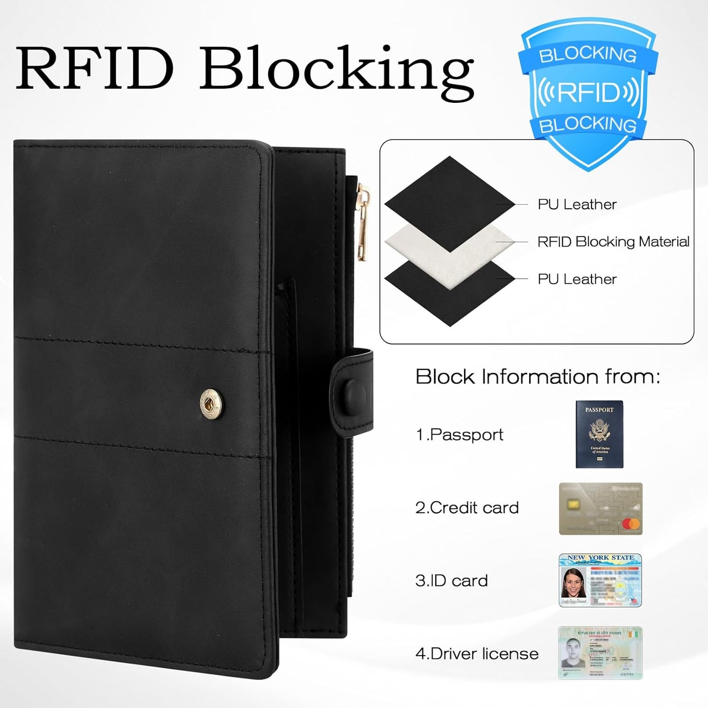 Leather Passport Holder for Travel, RFID Passport Wallet for Men, Passport Covers with Zipper Pocket, Travel Wallets Essentials Aesthetic Cute Passport Sleeve for Women(Black)