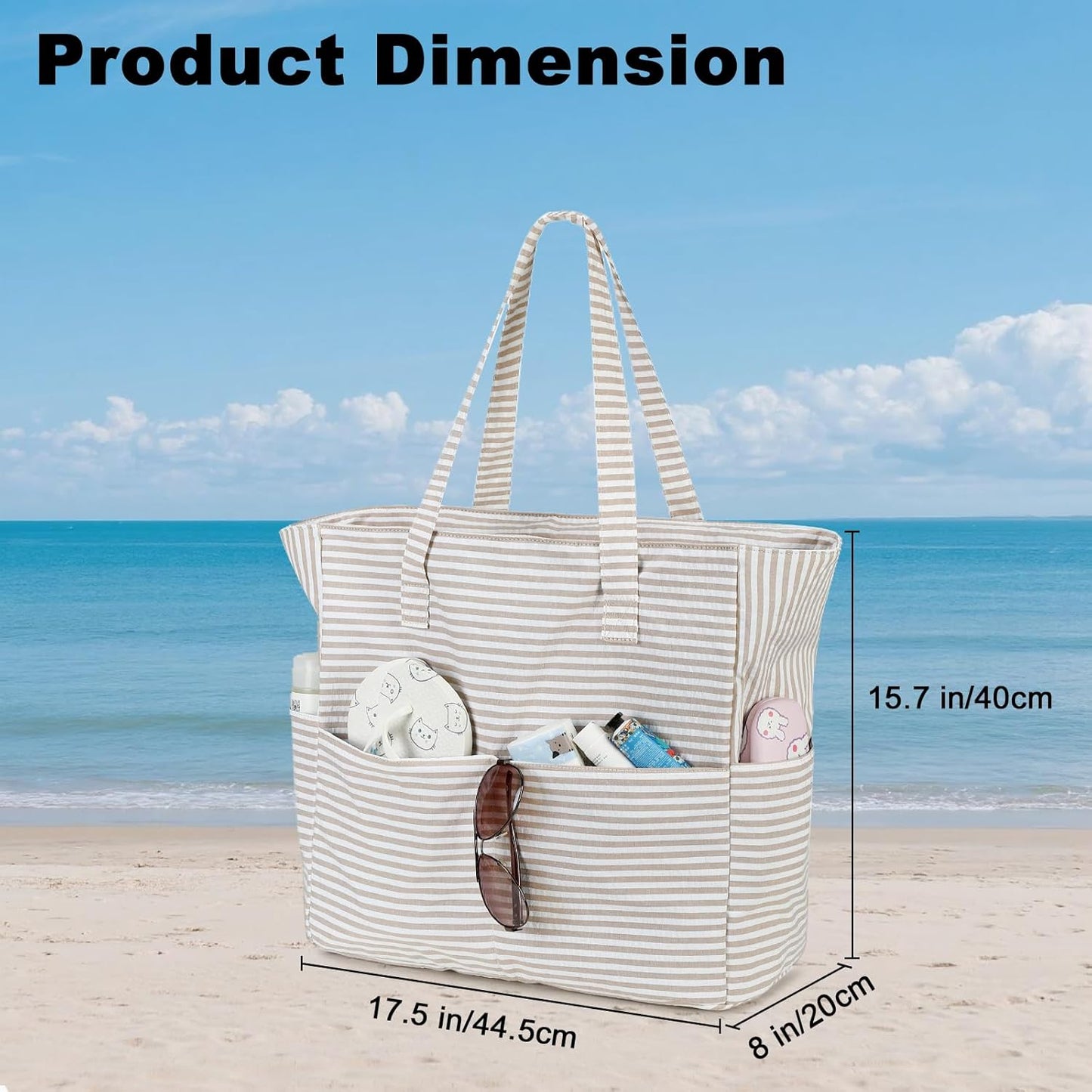 LEDAOU Beach Bag Waterproof Sandproof Women Tote Bag Pool Bag with Zipper for Gym Grocery Travel with Wet Pocket