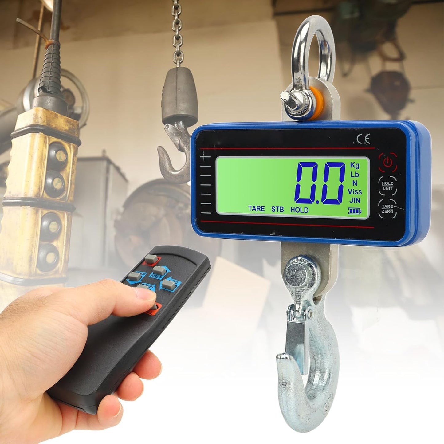 1000Kg Electronic Crane Scale, Aluminum Shell 20M Wireless Remote LED Display Thick Carabiner Scale for Fishing Luggage