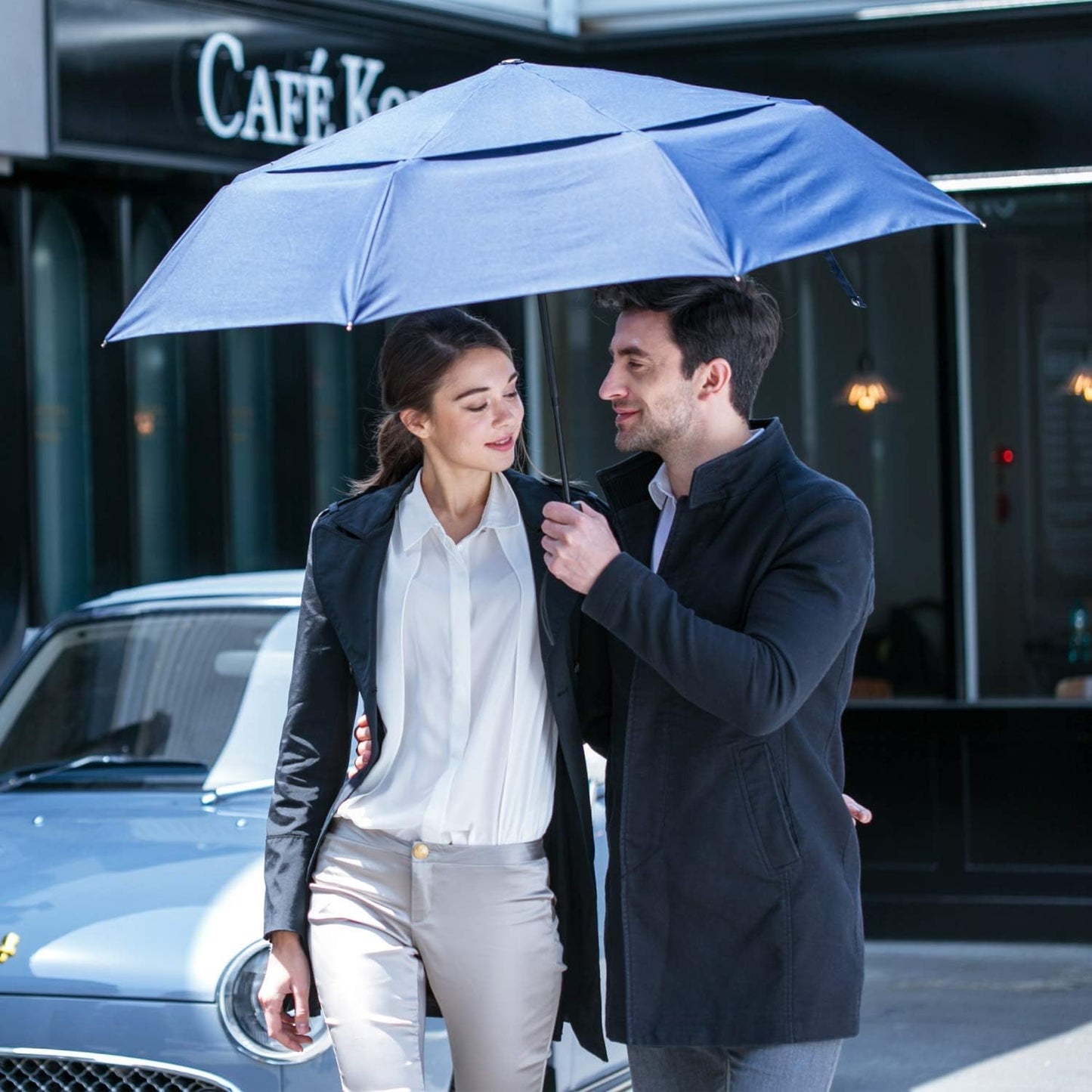 Stonehenge Large Travel Umbrella - Big 54 Inch Double Vented Canopy Folding Umbrella with Auto Open and Close Button (Gray)