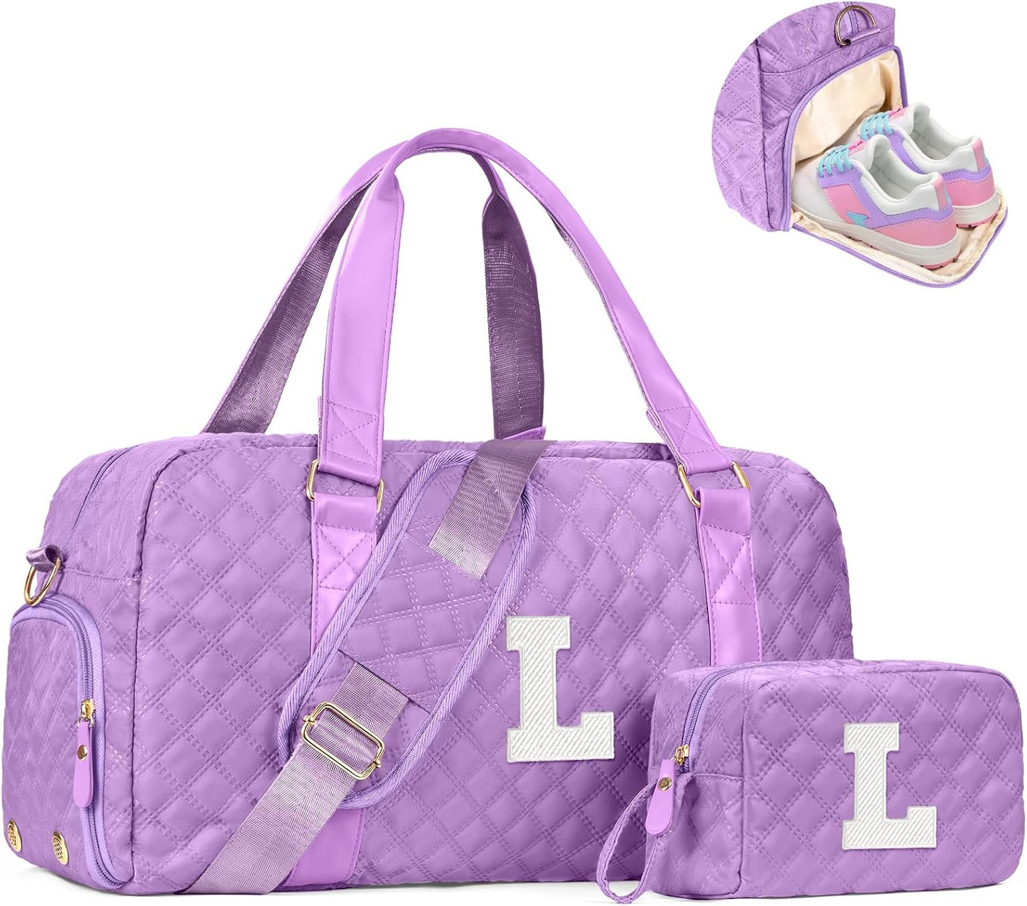 Initial Travel Duffle Bag Women Girls Gift: Personalized Weekender bags, Dance Cheer bag Sports for Girl, Kid Gymnastics Bags, Birthday Gifts for Women Girls Kids Teens Mom Teacher