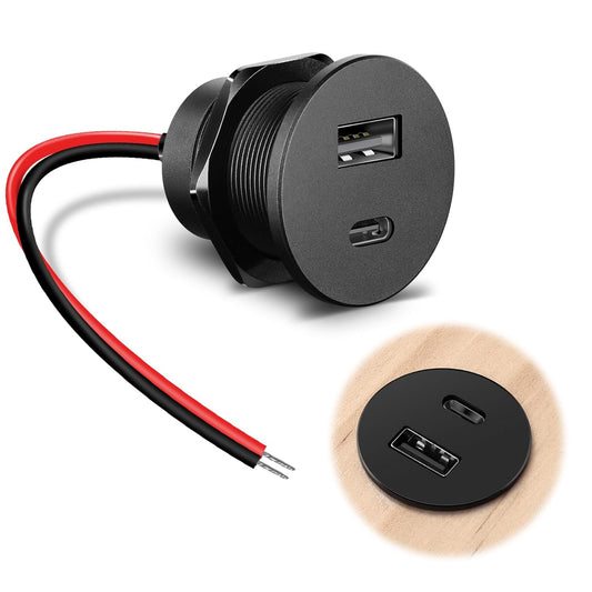 12V USB Outlet Alumium Charger, 48W PD and QC 3.0 USB C Cigarette Lighter Replacement, RV USB Outlet Wall Mount, 12 Volt Socket no Light for RV Trailer Camper Van Car Boat 24V (1Pc)