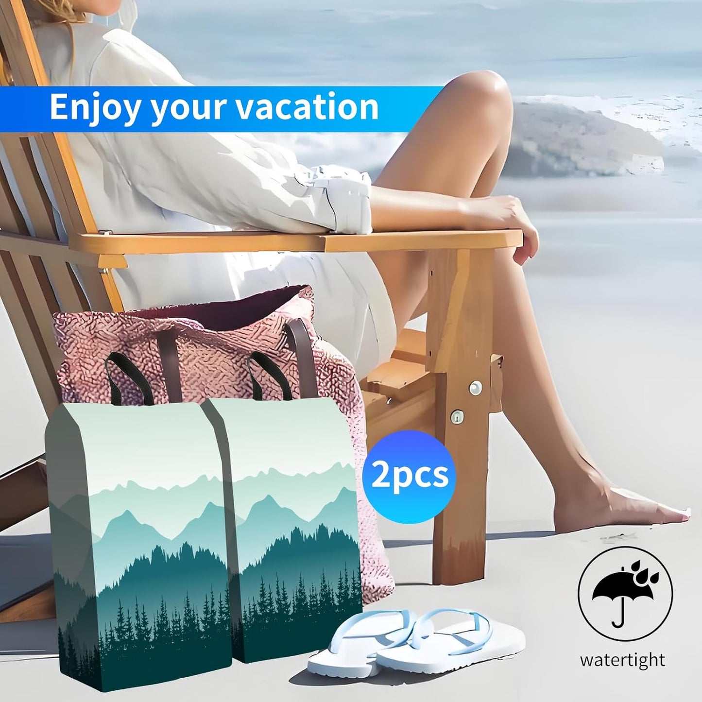 2pcs Shoe Organizer for Travel, Packing Shoe Travel Bags, Cute Shoe Bag with Zipper & Handle, Portable Travel Essentials for Women and Men Green Mountain