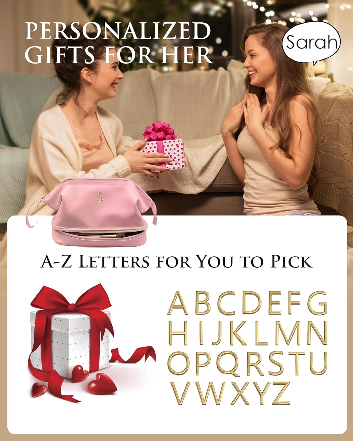 Dorm Room Essentials for Girls-Bride Gift-Makeup Bags, Personalized Cosmetic Bag with Makeup Brush Organizer, Birthday Gifts for Women,Customizable Gifts for Girls Age 8-10 10-12 13-14