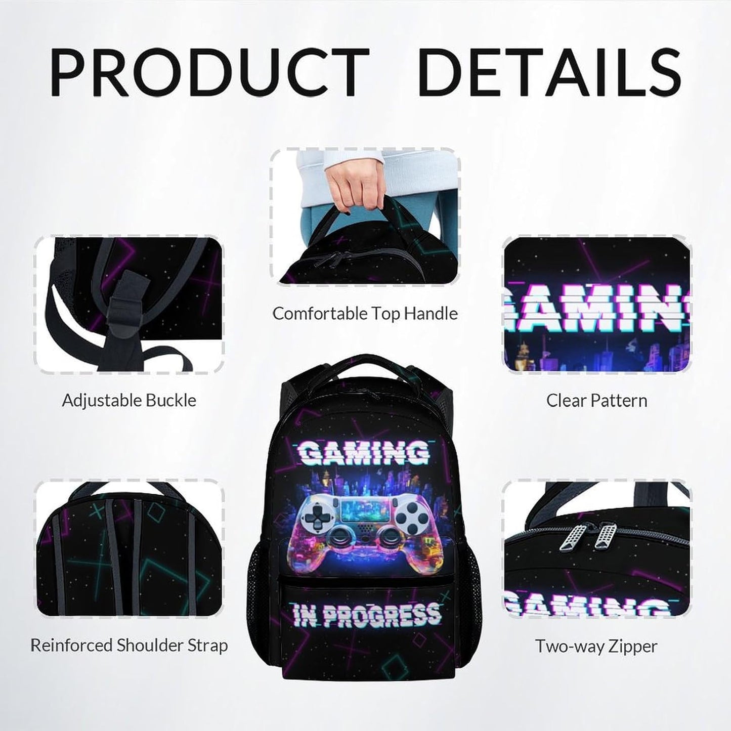 COZYAURA Backpacks for Boys - 3Pcs Video Gaming Bookbag for Kids - Gamer School Bag for Boys - Kids Backpacks with Lunch Box Pencil Case Set