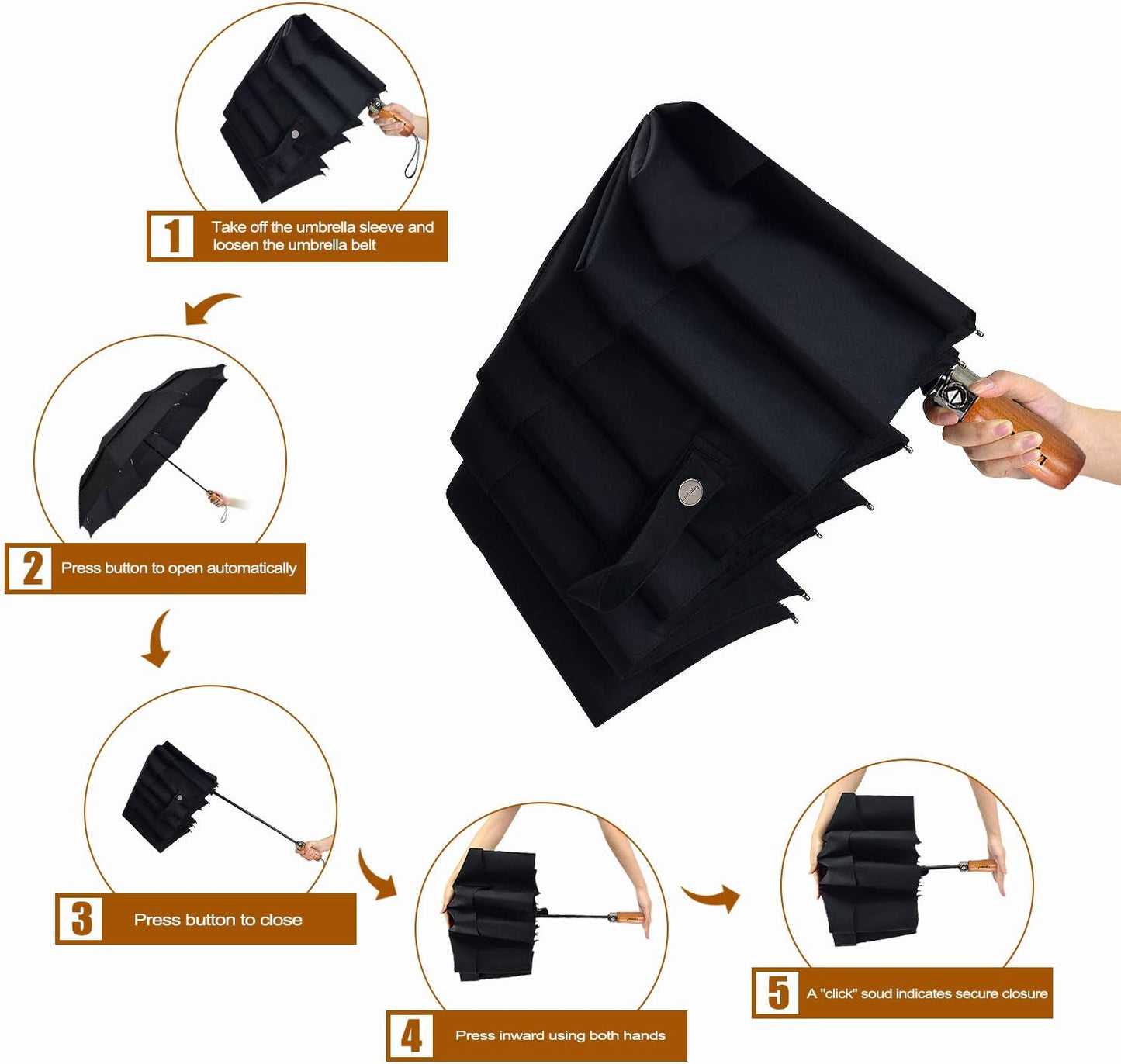 Lejorain Large Folding Golf Umbrella - Compact Mens Umbrellas Travel Rain and Windproof 54inch Collapsible Automatic Open Close Umbrella 210T Teflon Vented Double Canopy